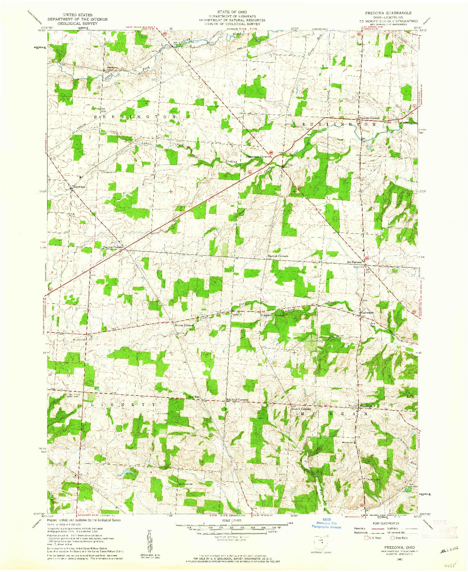 USGS 1:24000-SCALE QUADRANGLE FOR FREDONIA, OH 1961