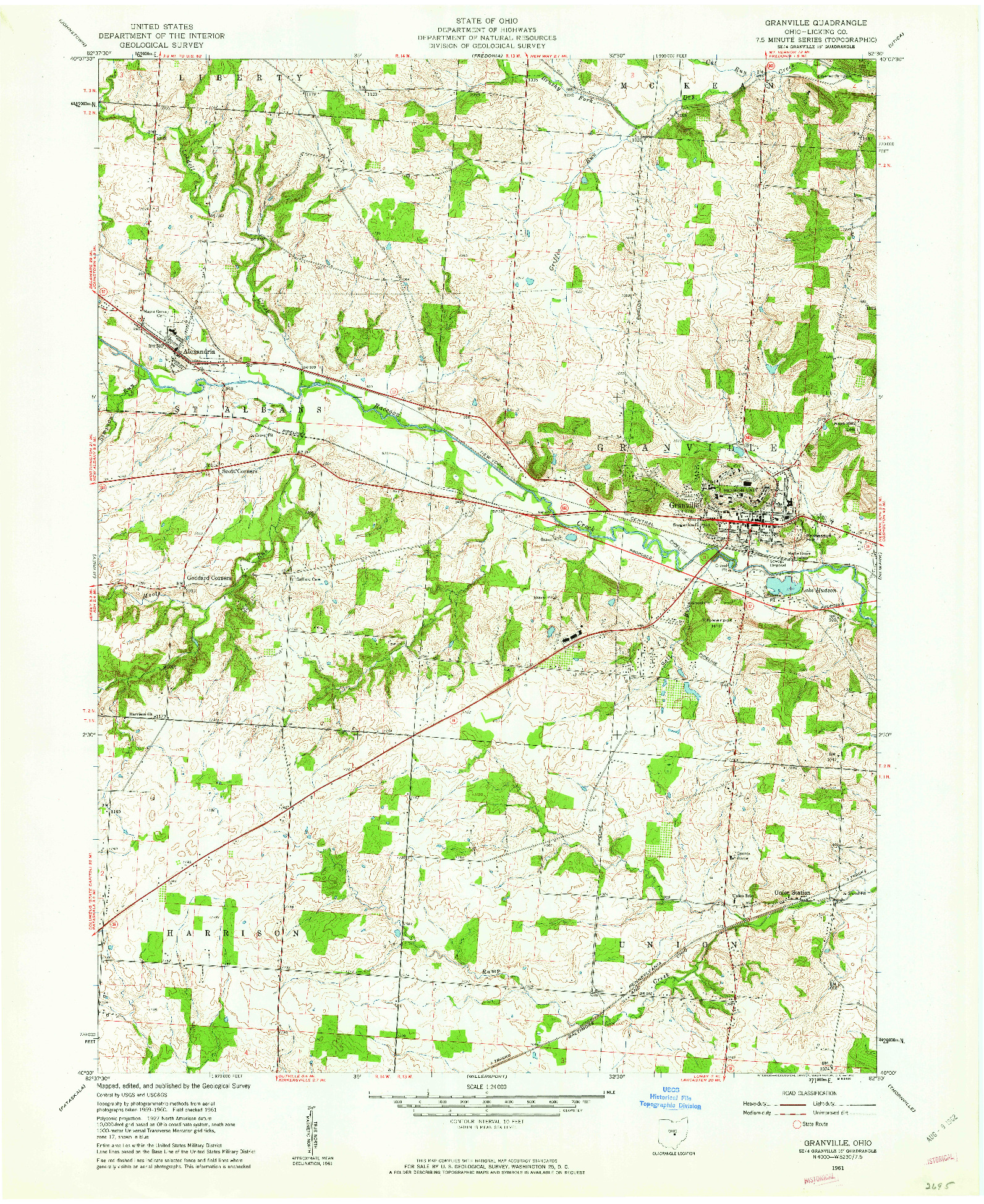 USGS 1:24000-SCALE QUADRANGLE FOR GRANVILLE, OH 1961