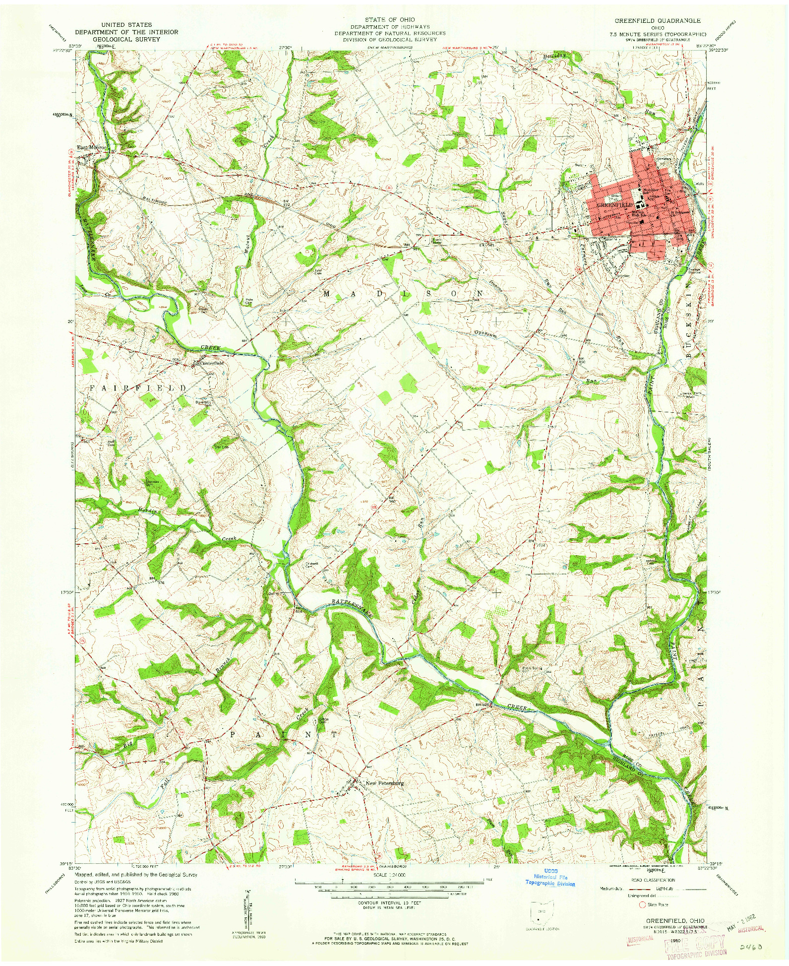 USGS 1:24000-SCALE QUADRANGLE FOR GREENFIELD, OH 1960