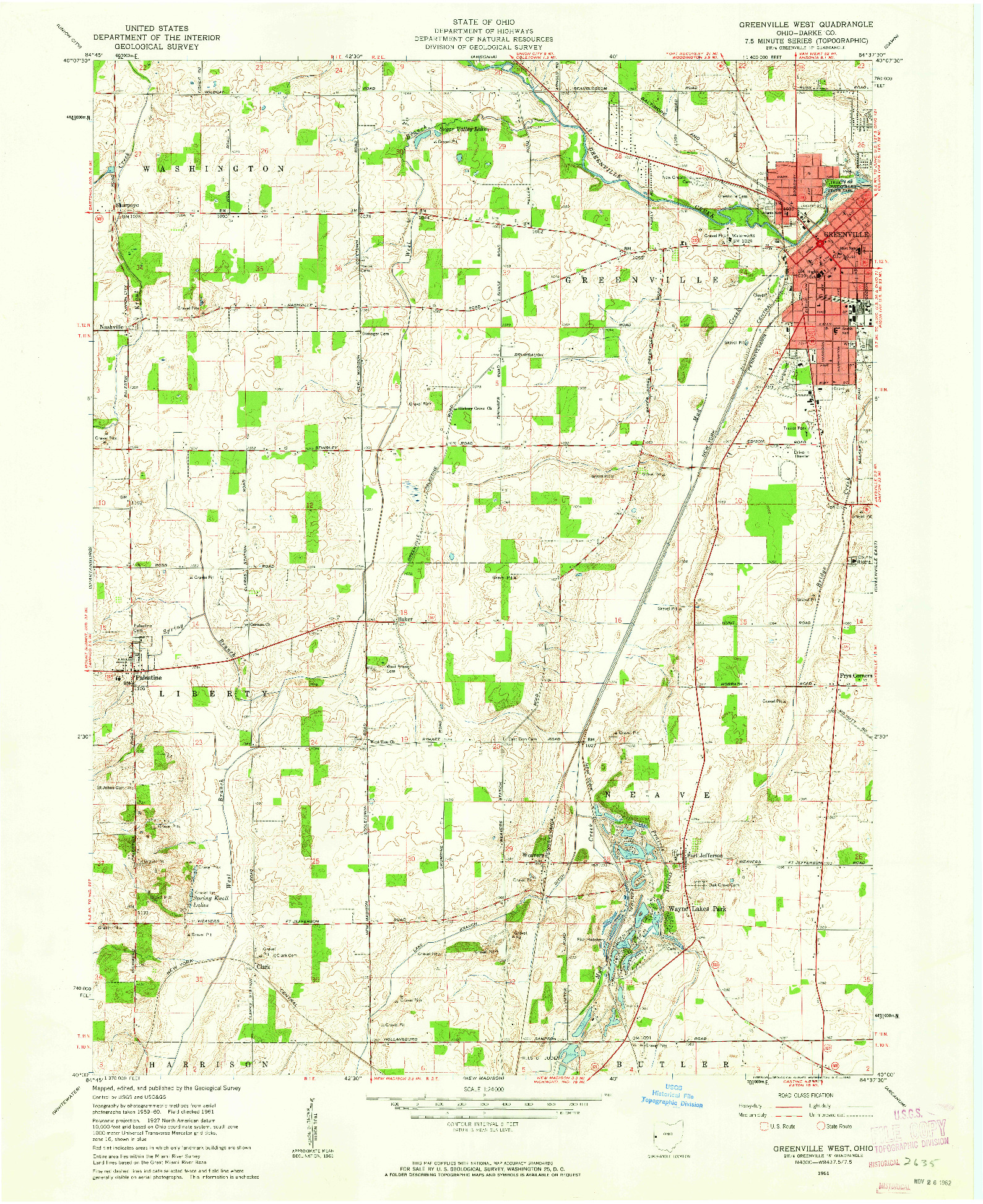 USGS 1:24000-SCALE QUADRANGLE FOR GREENVILLE WEST, OH 1961