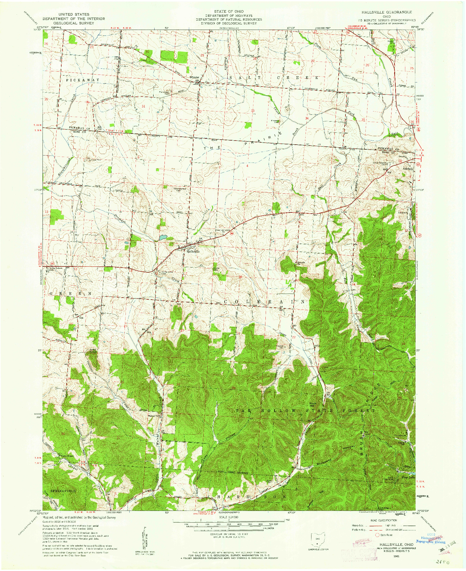 USGS 1:24000-SCALE QUADRANGLE FOR HALLSVILLE, OH 1961