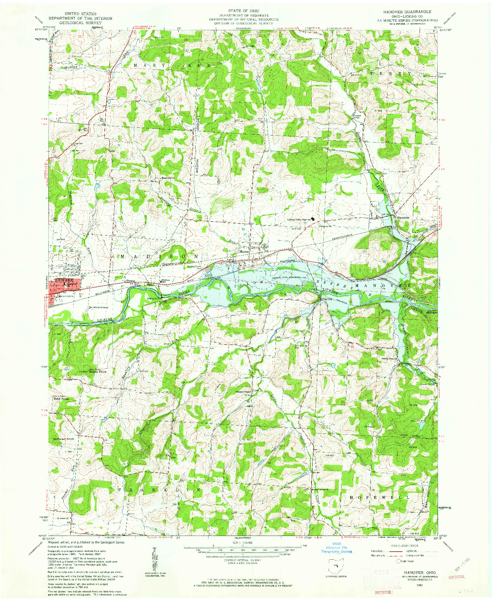 USGS 1:24000-SCALE QUADRANGLE FOR HANOVER, OH 1961