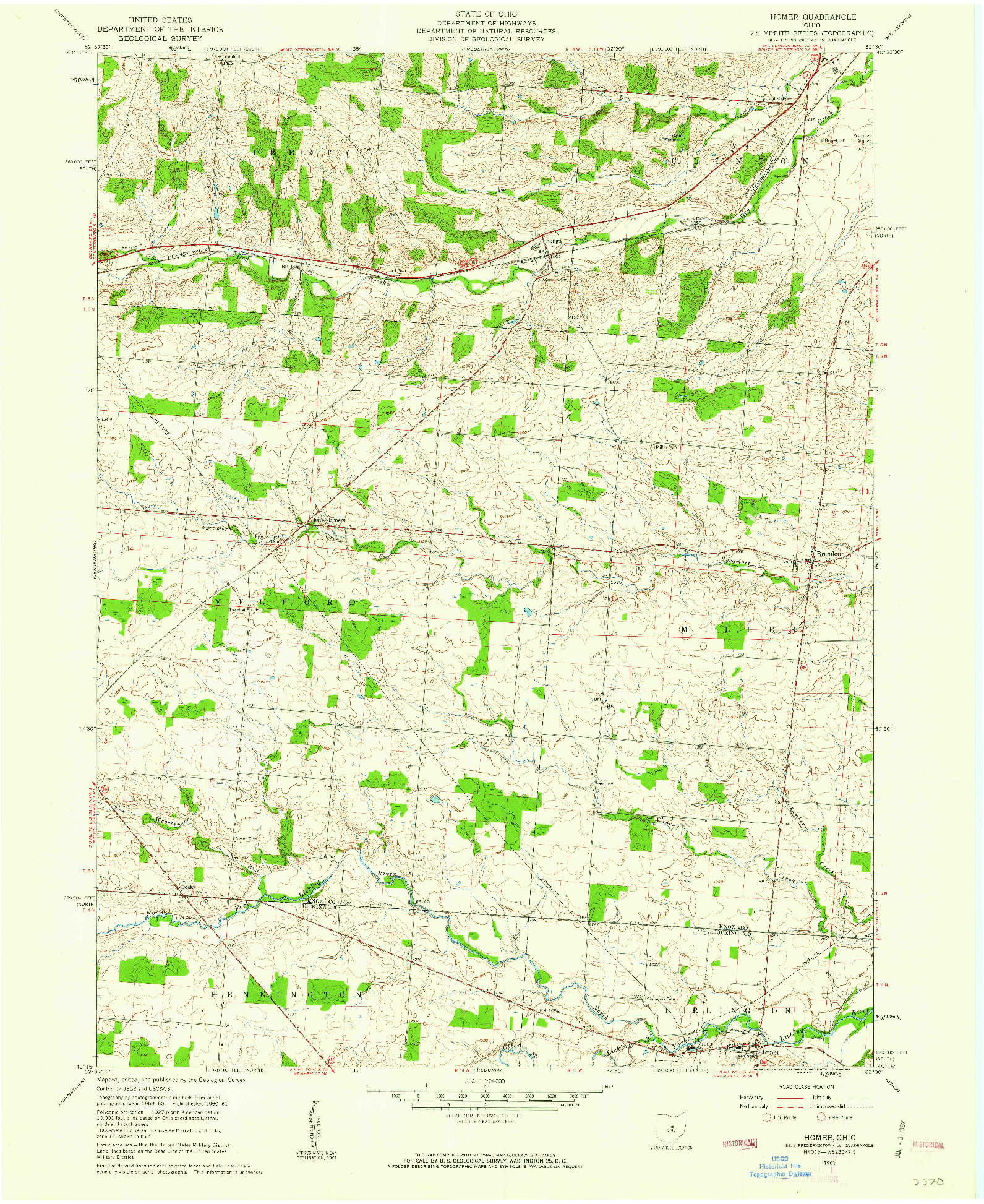USGS 1:24000-SCALE QUADRANGLE FOR HOMER, OH 1961