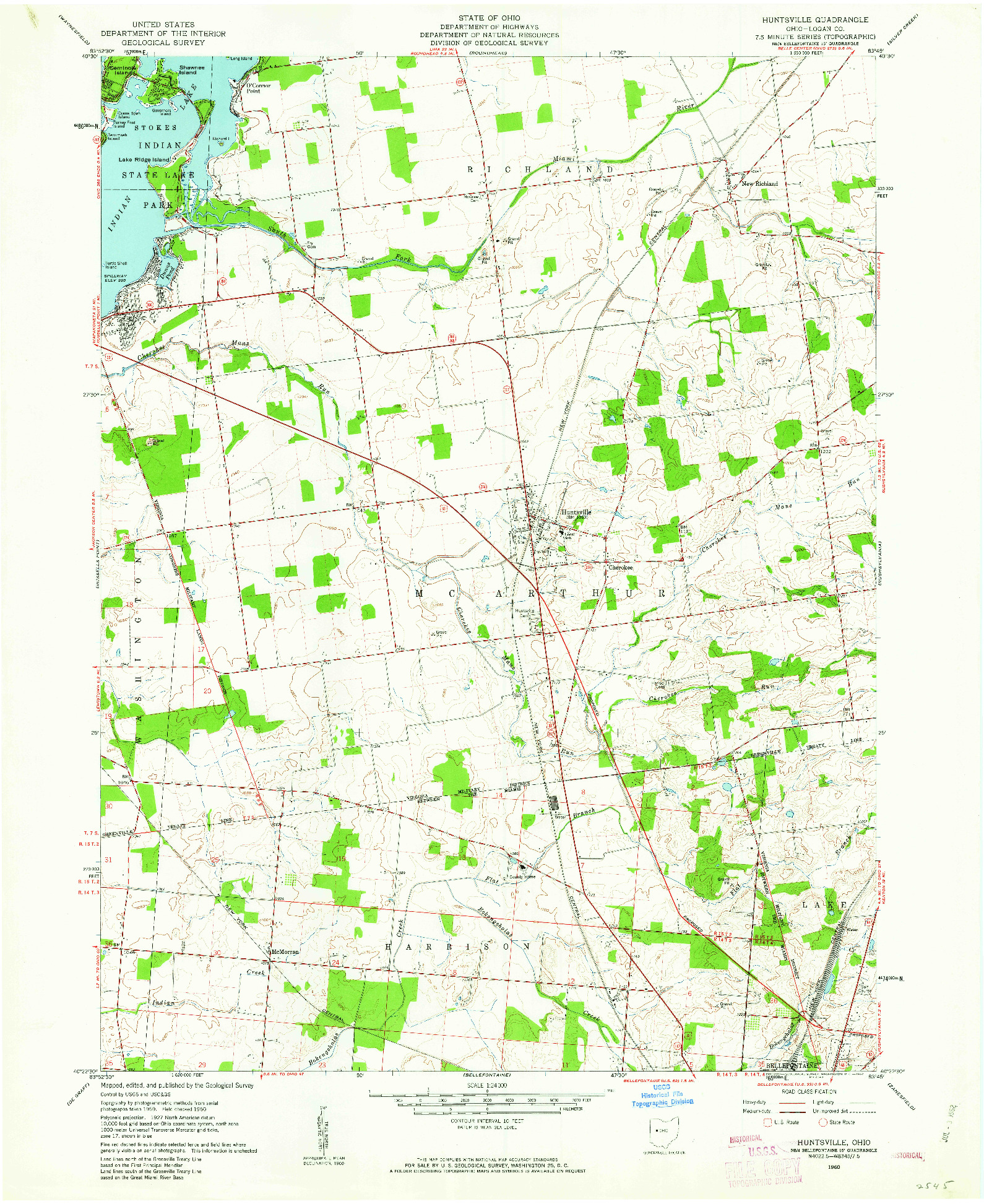 USGS 1:24000-SCALE QUADRANGLE FOR HUNTSVILLE, OH 1960