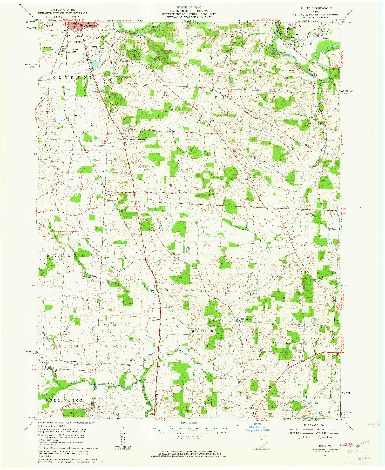 USGS 1:24000-SCALE QUADRANGLE FOR HUNT, OH 1961