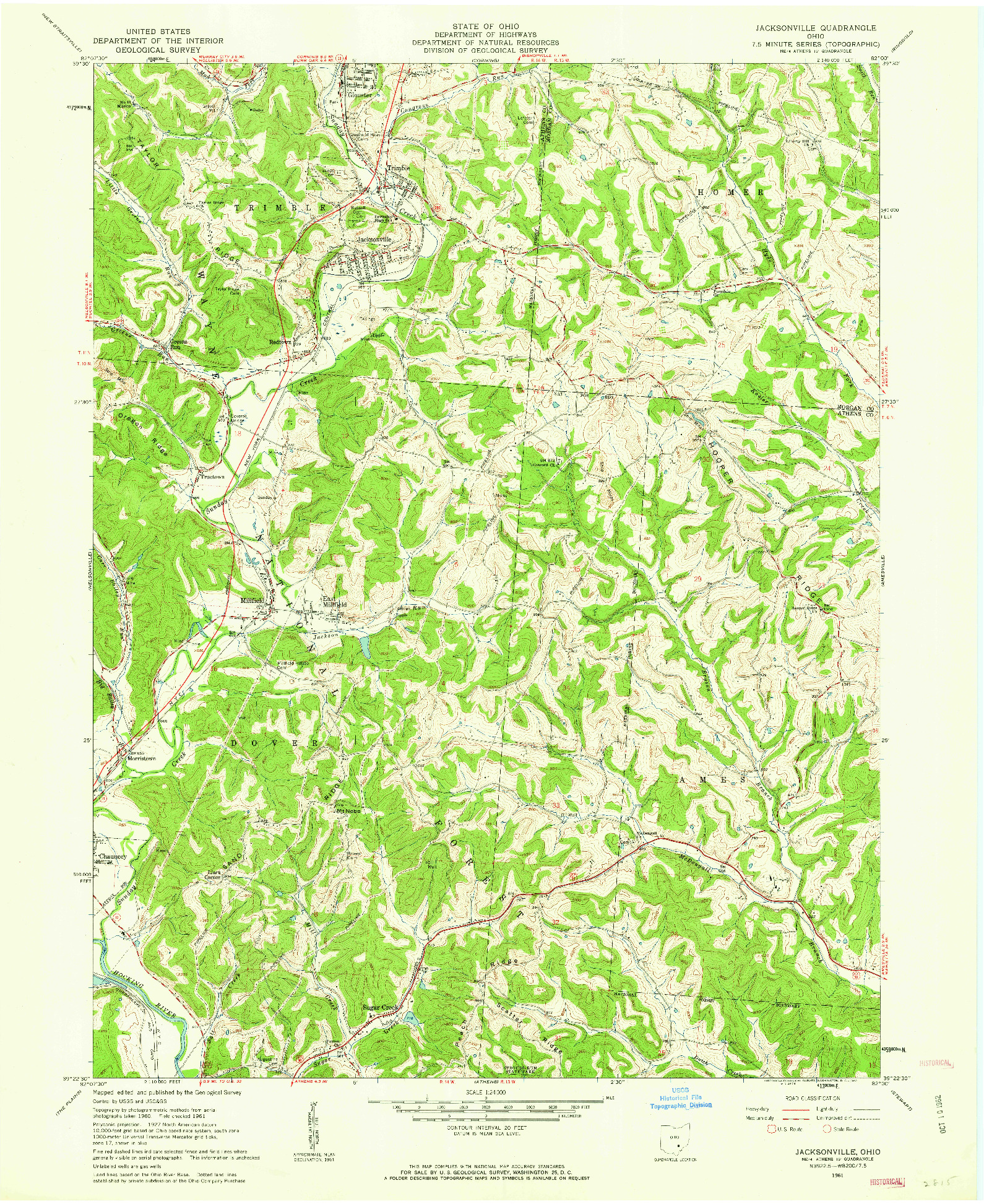 USGS 1:24000-SCALE QUADRANGLE FOR JACKSONVILLE, OH 1961