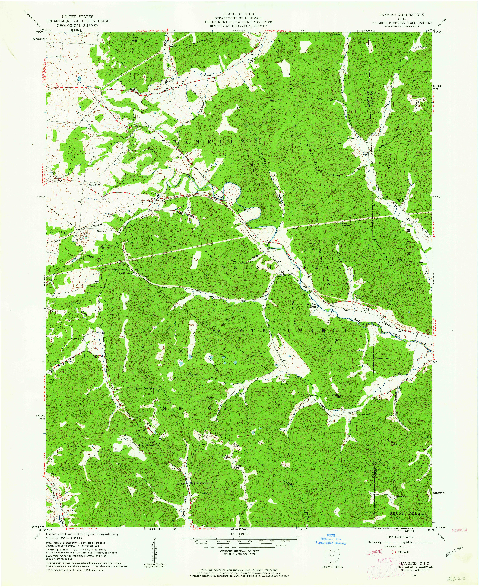 USGS 1:24000-SCALE QUADRANGLE FOR JAYBIRD, OH 1961
