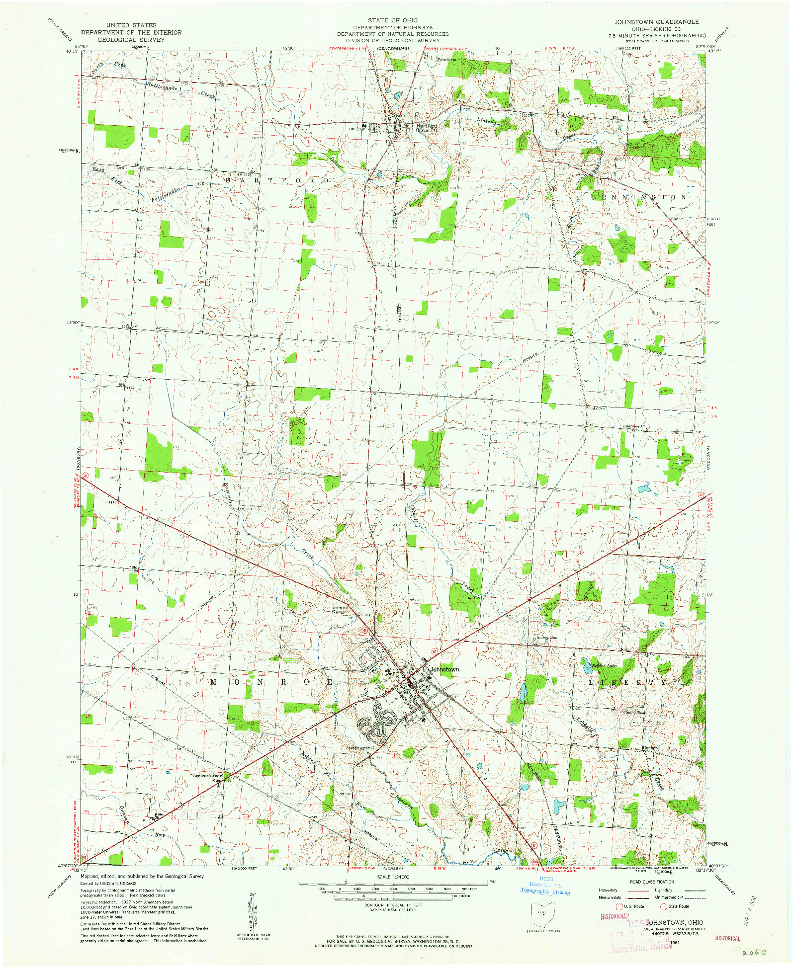 USGS 1:24000-SCALE QUADRANGLE FOR JOHNSTOWN, OH 1961