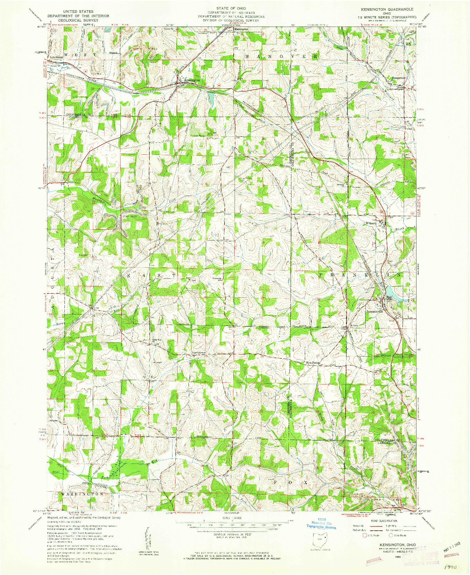 USGS 1:24000-SCALE QUADRANGLE FOR KENSINGTON, OH 1960