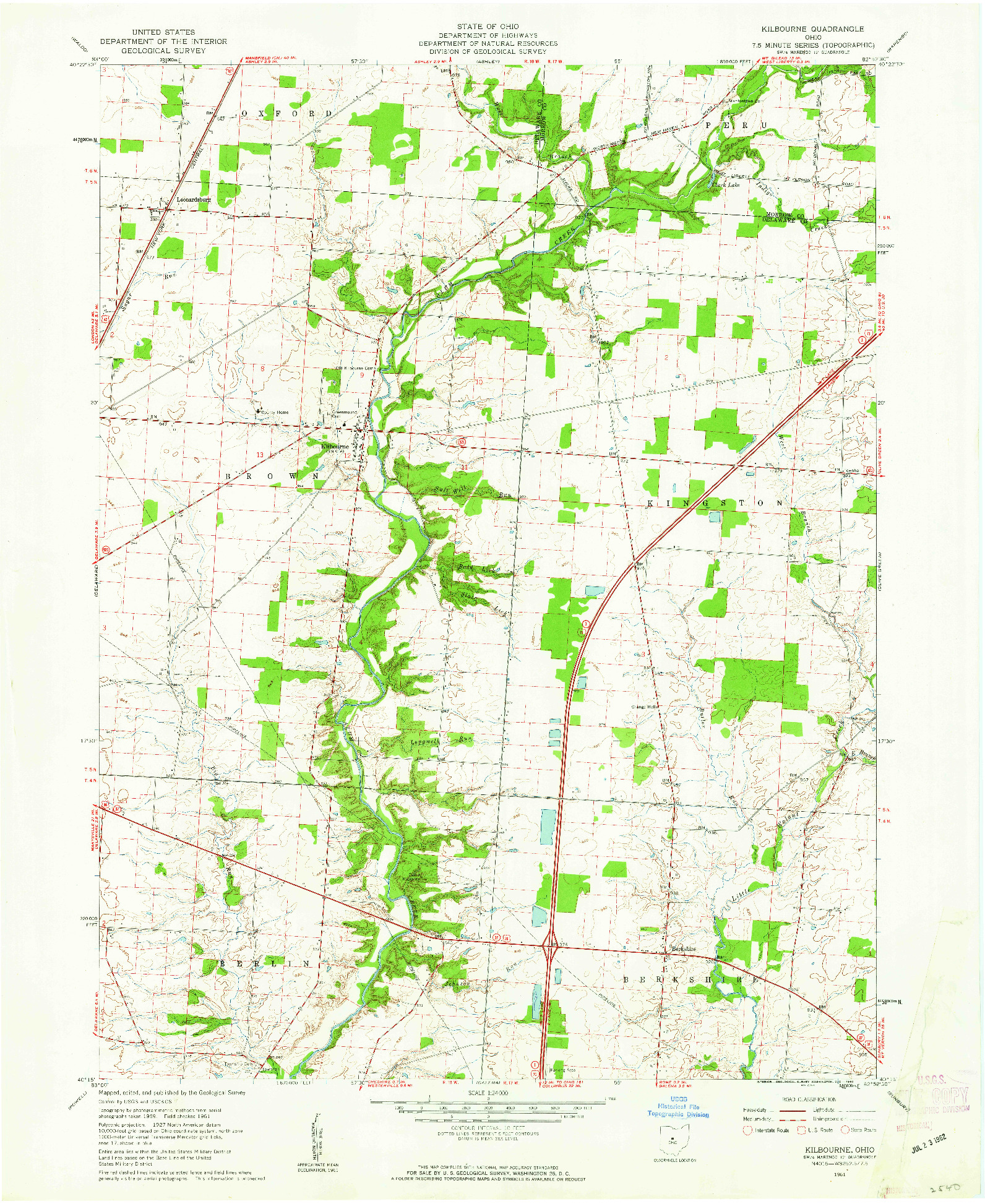 USGS 1:24000-SCALE QUADRANGLE FOR KILBOURNE, OH 1961