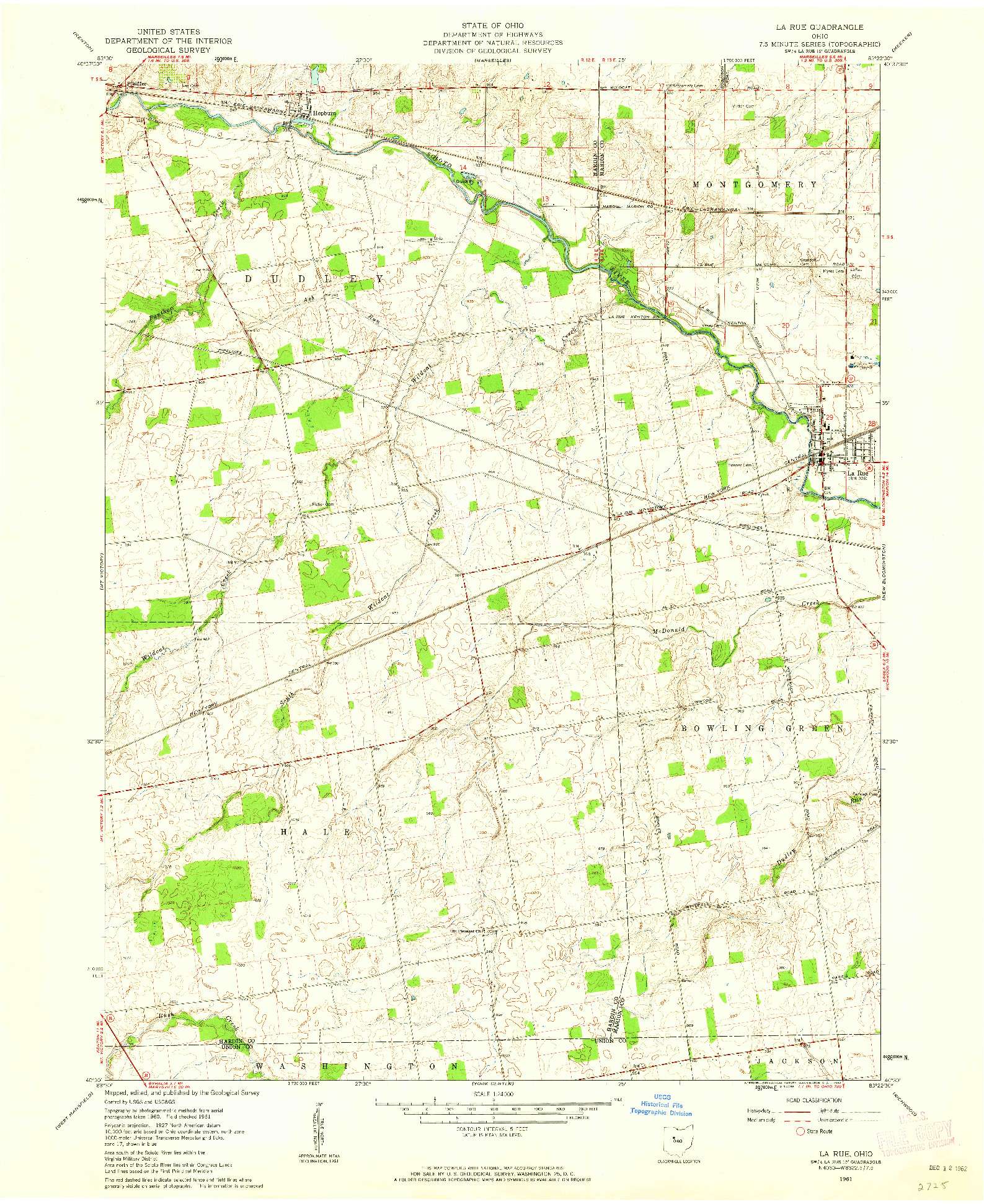 USGS 1:24000-SCALE QUADRANGLE FOR LA RUE, OH 1961