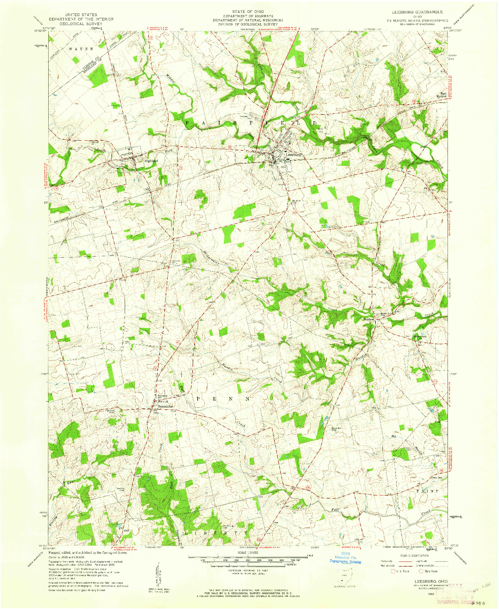 USGS 1:24000-SCALE QUADRANGLE FOR LEESBURG, OH 1960