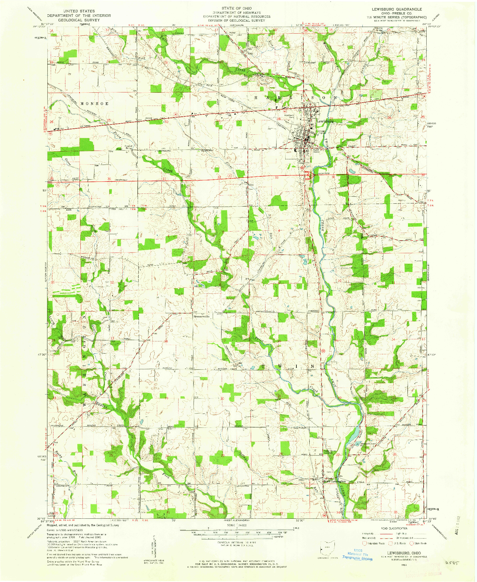 USGS 1:24000-SCALE QUADRANGLE FOR LEWISBURG, OH 1961