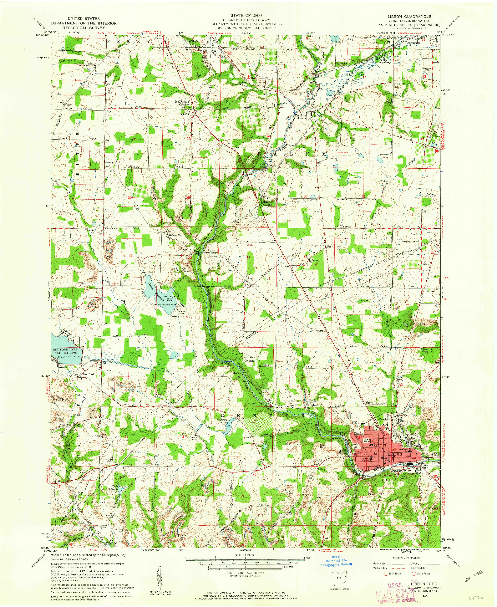 USGS 1:24000-SCALE QUADRANGLE FOR LISBON, OH 1960