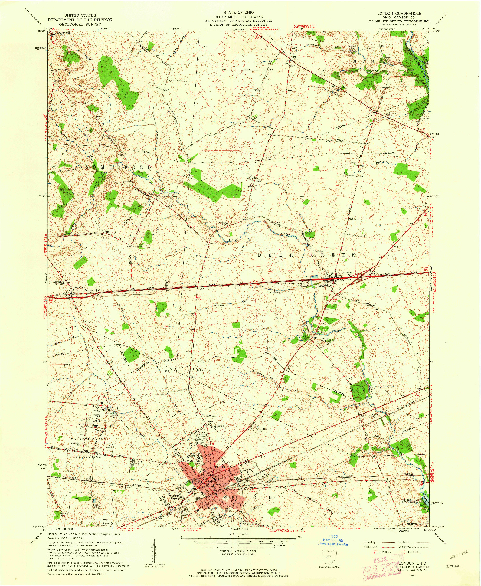 USGS 1:24000-SCALE QUADRANGLE FOR LONDON, OH 1961
