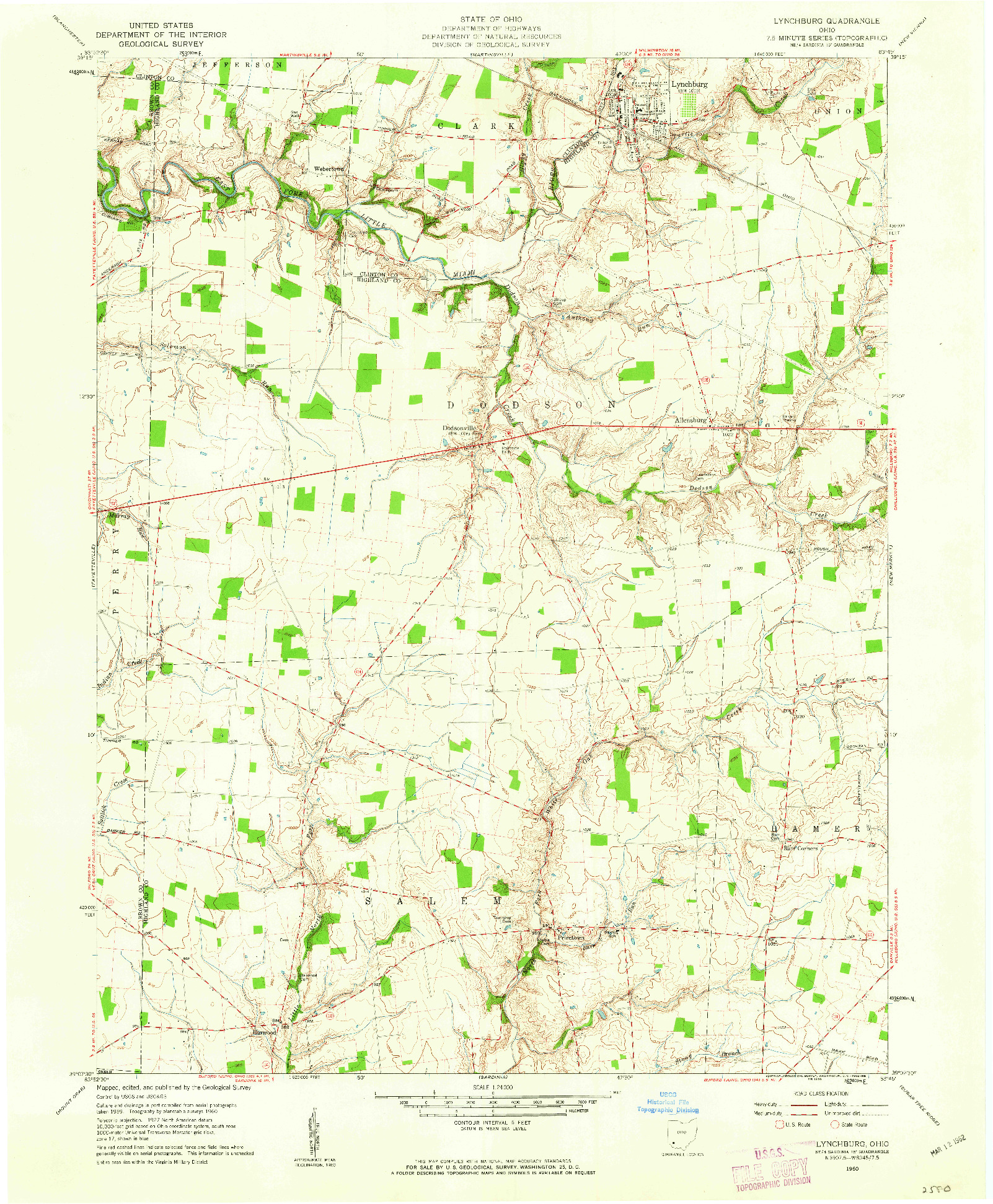 USGS 1:24000-SCALE QUADRANGLE FOR LYNCHBURG, OH 1960