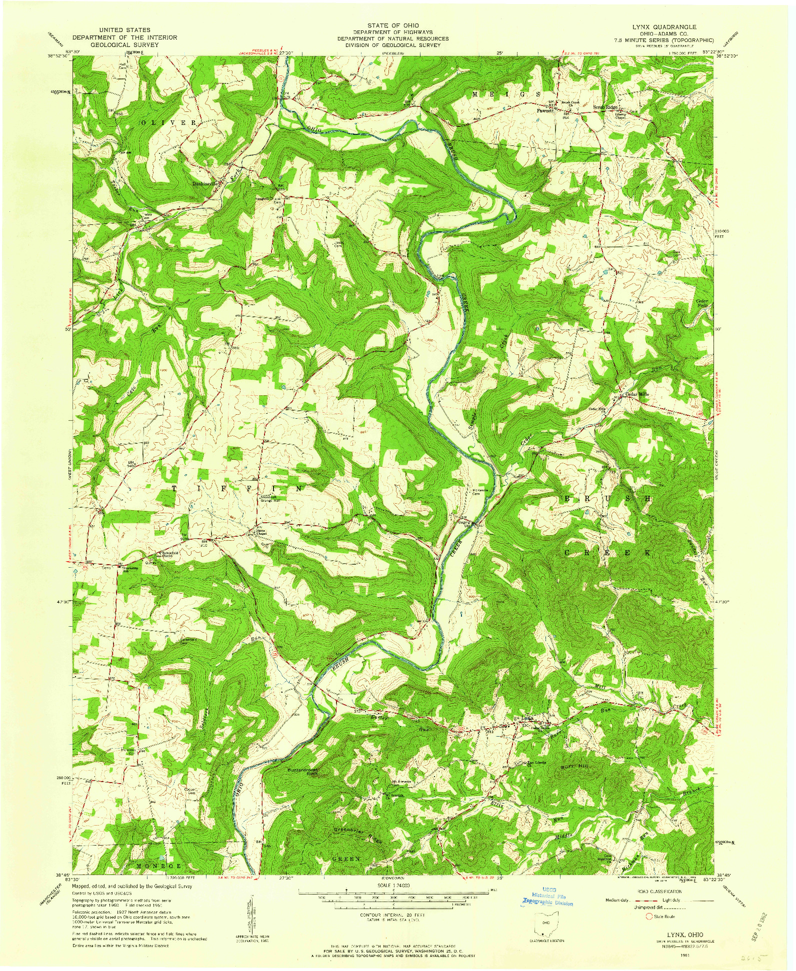 USGS 1:24000-SCALE QUADRANGLE FOR LYNX, OH 1961