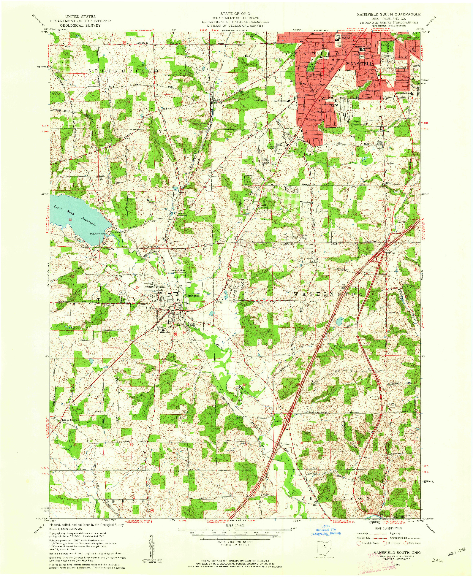 USGS 1:24000-SCALE QUADRANGLE FOR MANSFIELD SOUTH, OH 1961