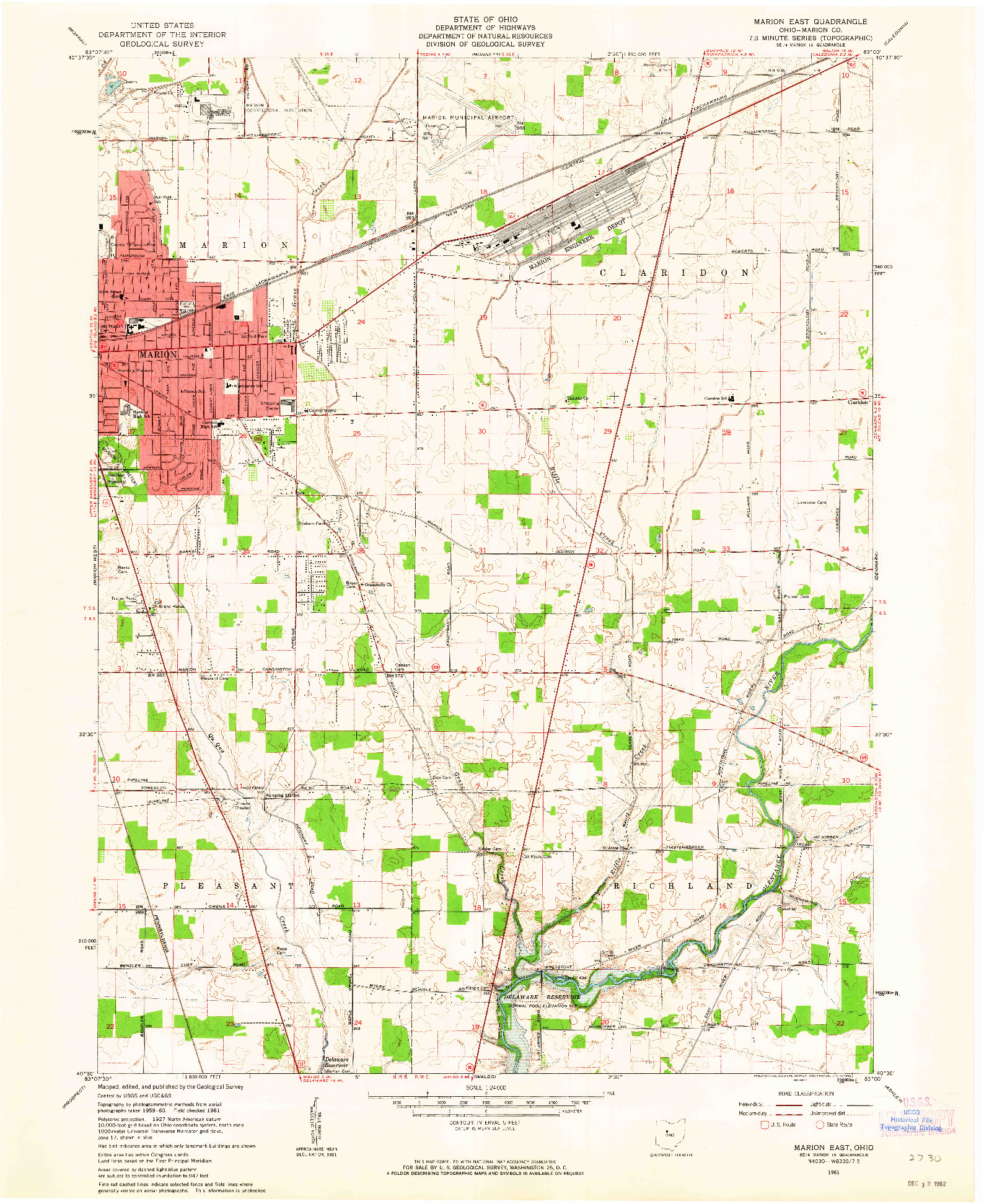 USGS 1:24000-SCALE QUADRANGLE FOR MARION EAST, OH 1961