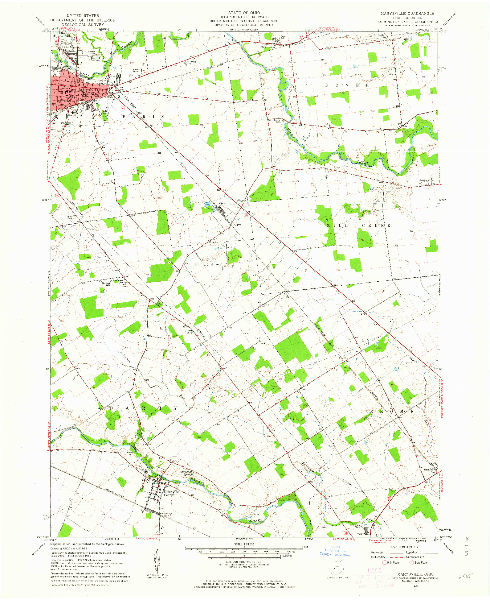 USGS 1:24000-SCALE QUADRANGLE FOR MARYSVILLE, OH 1961