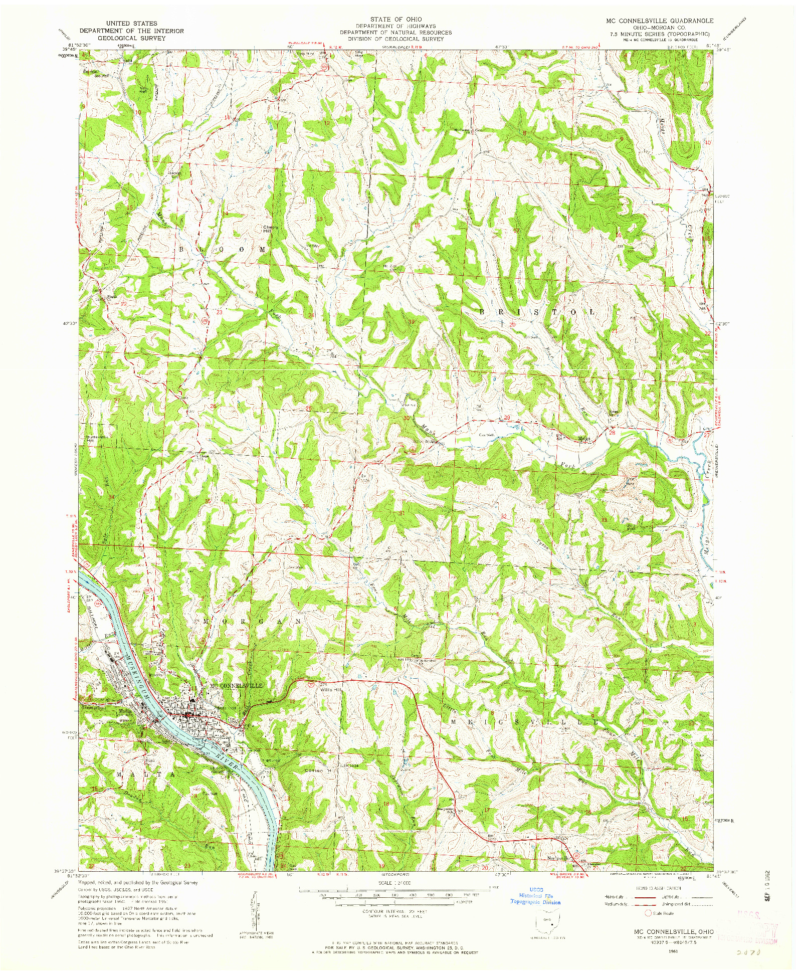 USGS 1:24000-SCALE QUADRANGLE FOR MC CONNELSVILLE, OH 1961