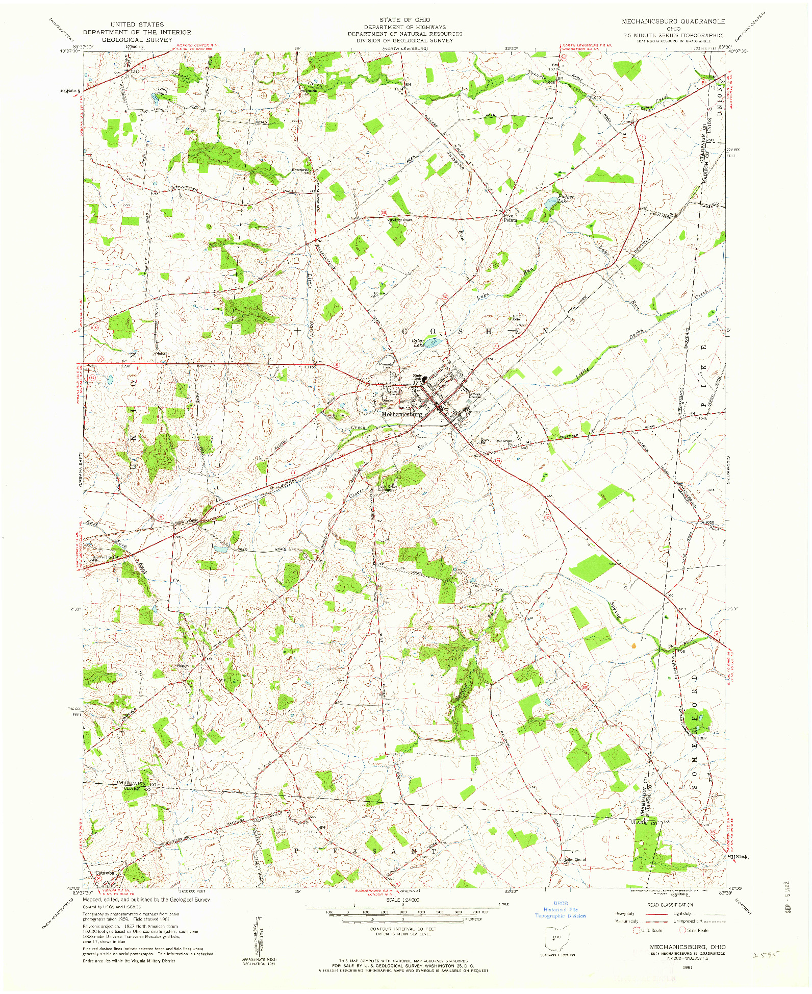 USGS 1:24000-SCALE QUADRANGLE FOR MECHANICSBURG, OH 1961