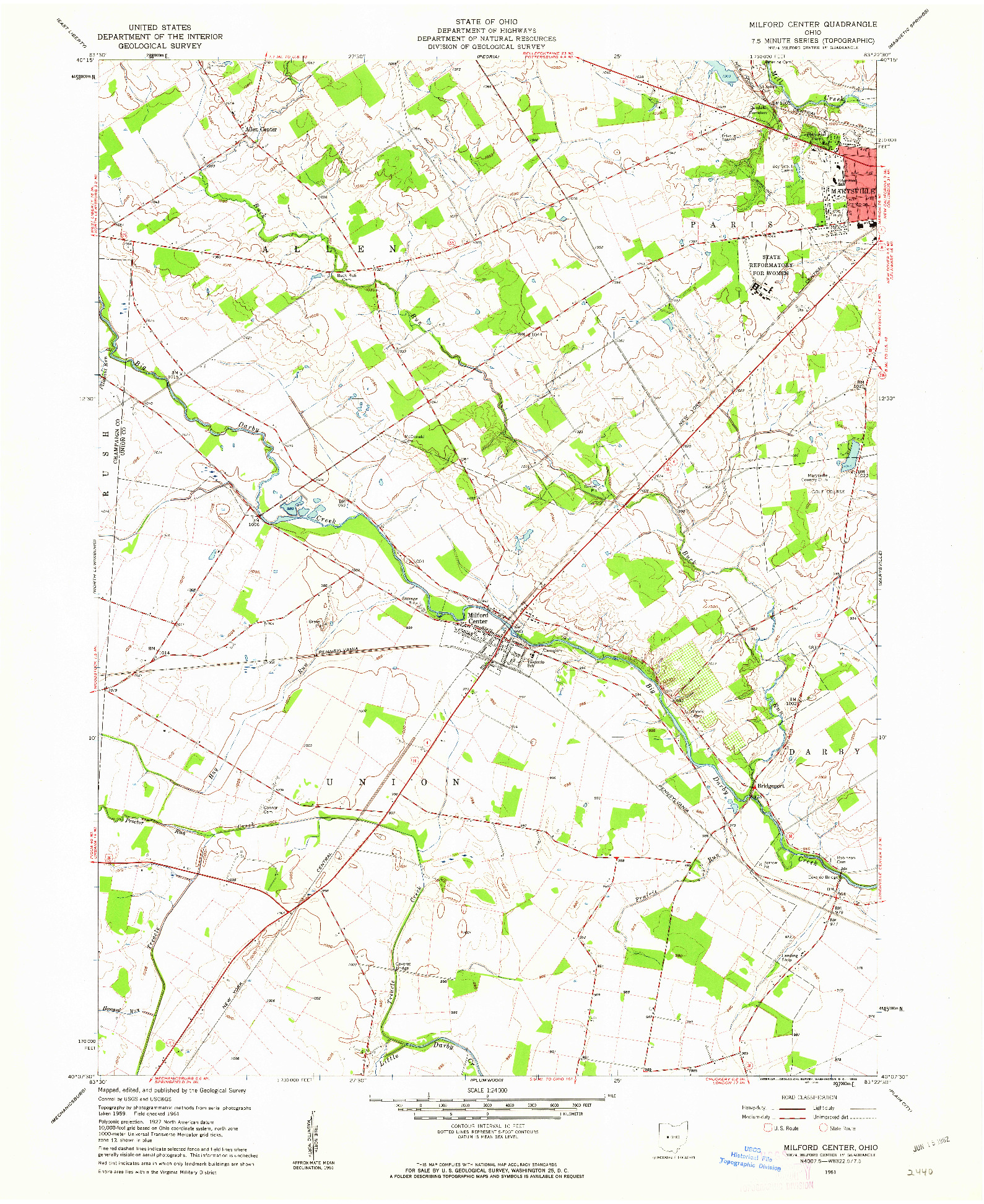 USGS 1:24000-SCALE QUADRANGLE FOR MILFORD CENTER, OH 1961