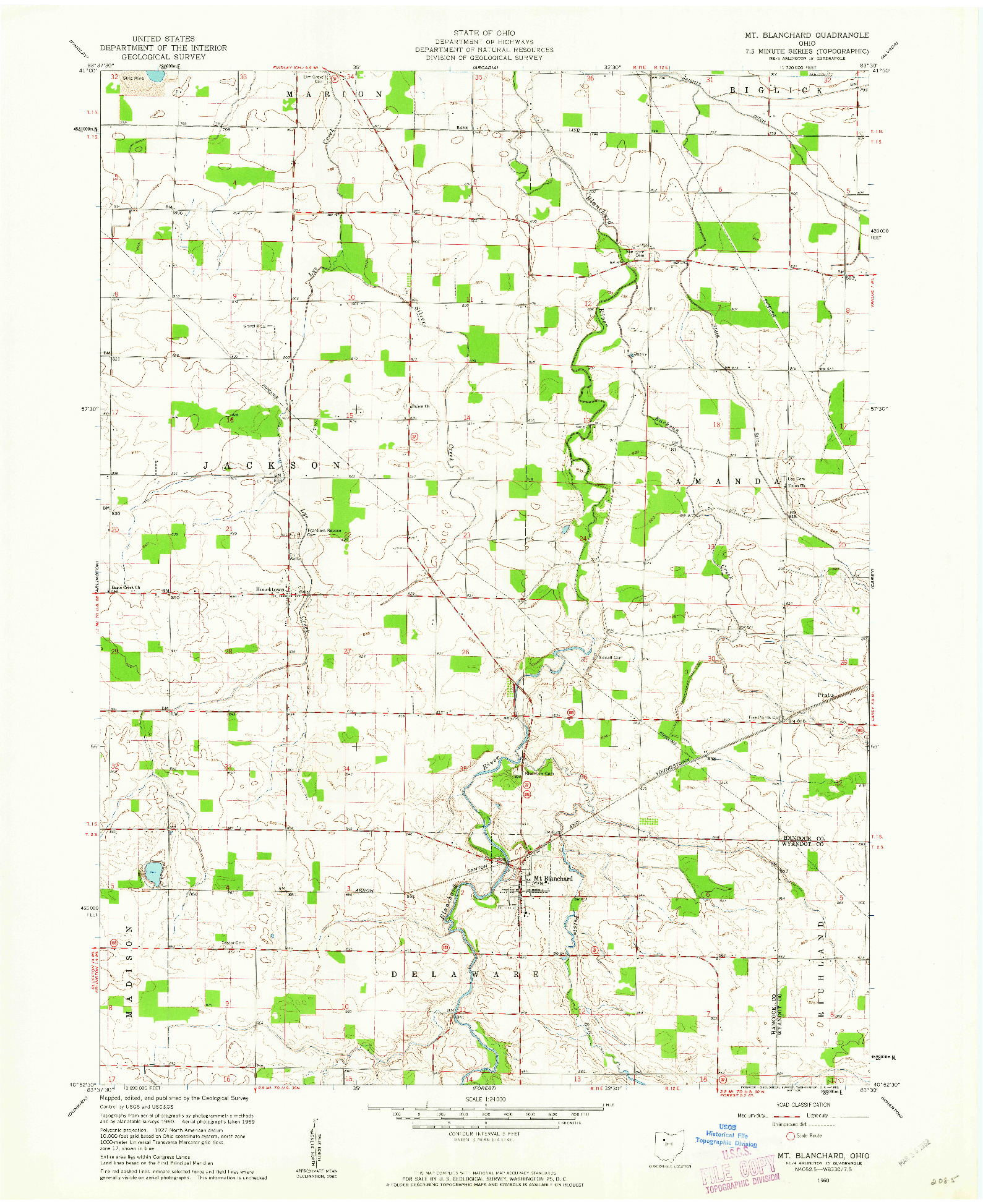 USGS 1:24000-SCALE QUADRANGLE FOR MT BLANCHARD, OH 1960