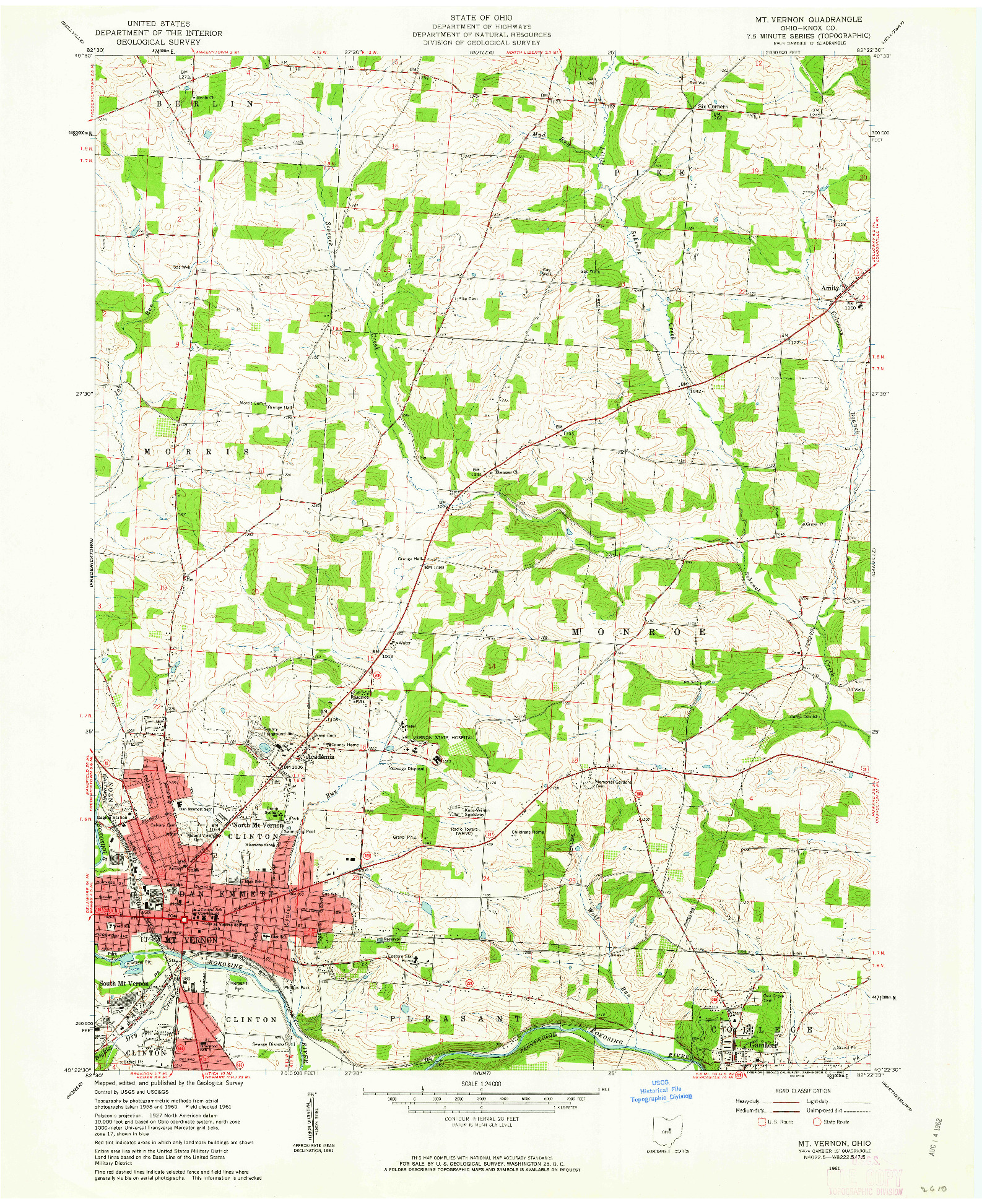 USGS 1:24000-SCALE QUADRANGLE FOR MT VERNON, OH 1961