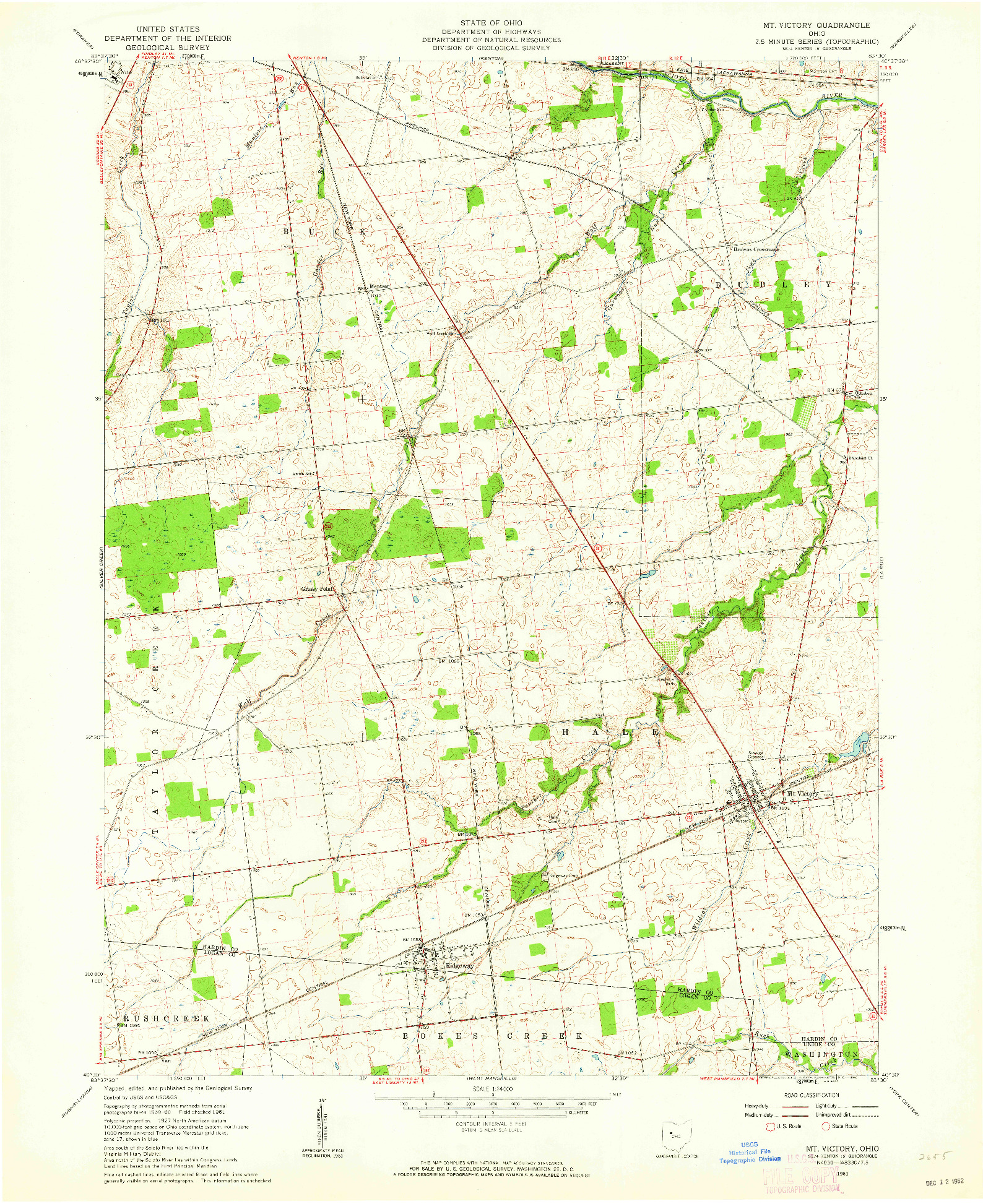 USGS 1:24000-SCALE QUADRANGLE FOR MT VICTORY, OH 1961