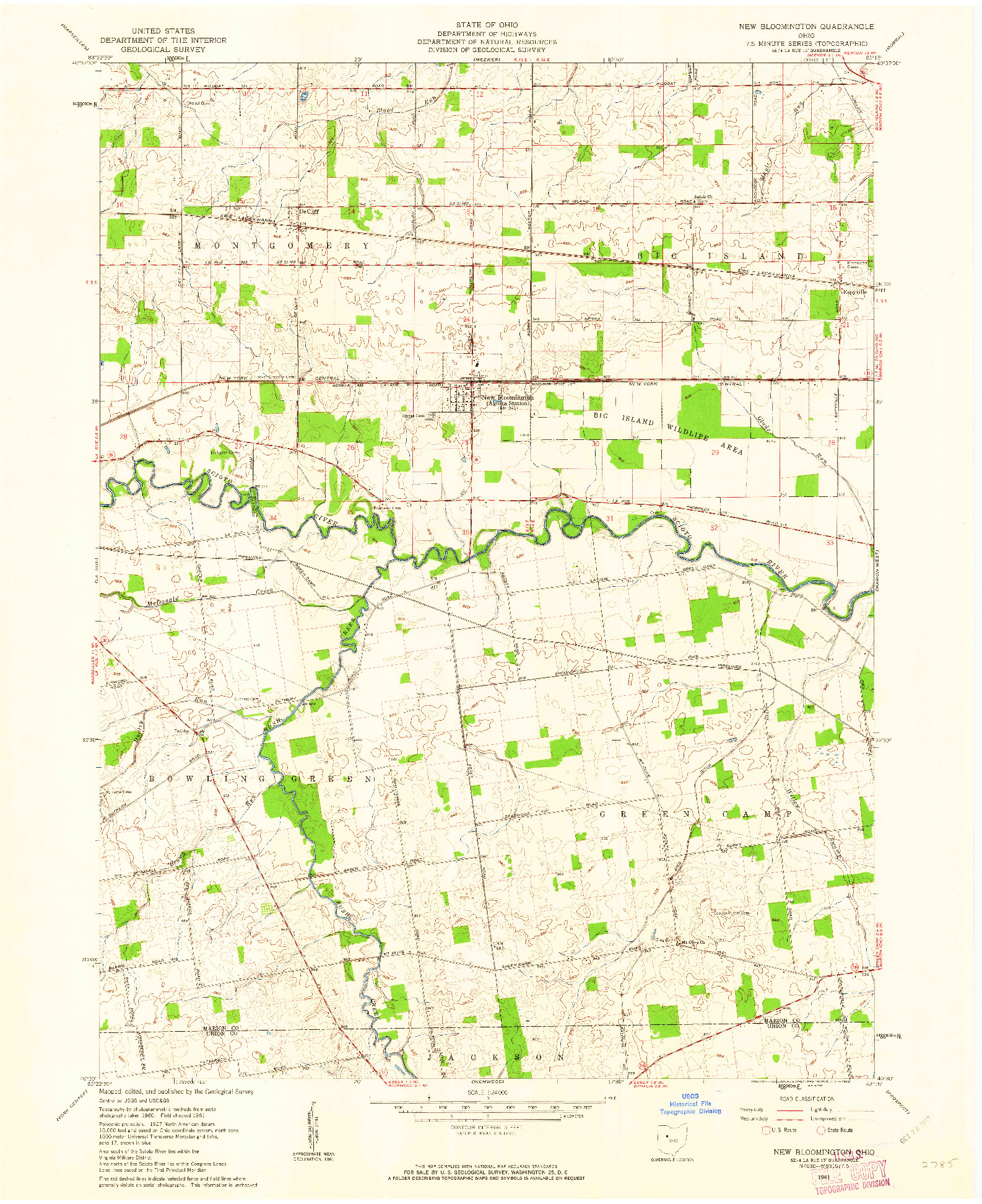 USGS 1:24000-SCALE QUADRANGLE FOR NEW BLOOMINGTON, OH 1961