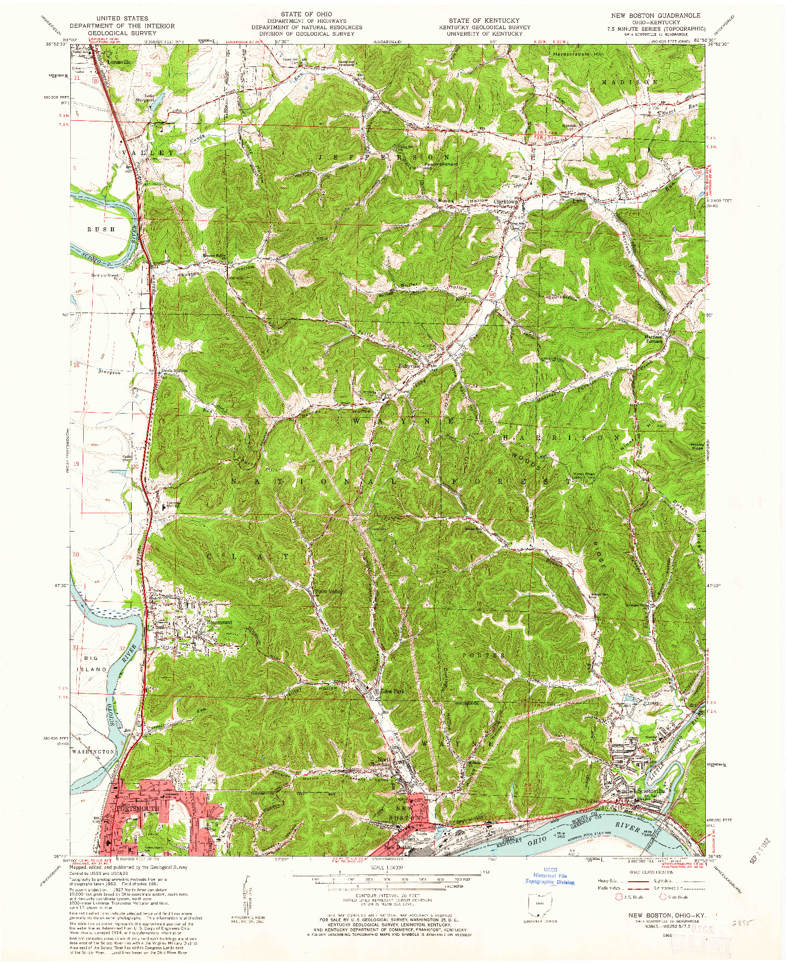 USGS 1:24000-SCALE QUADRANGLE FOR NEW BOSTON, OH 1961