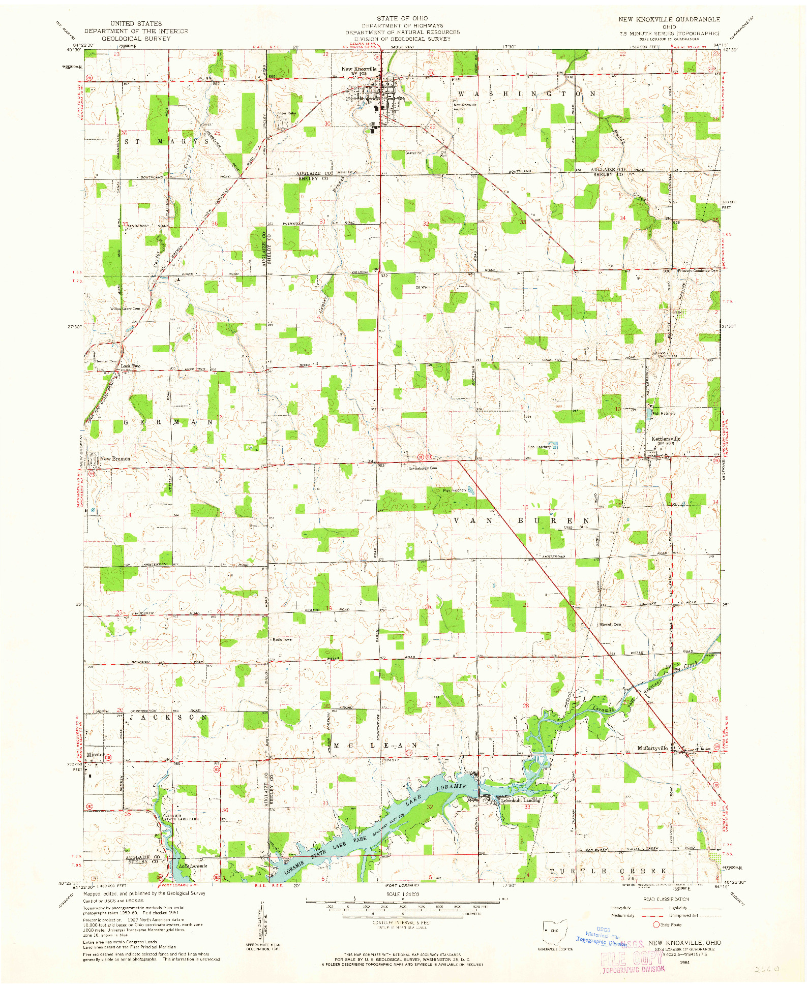 USGS 1:24000-SCALE QUADRANGLE FOR NEW KNOXVILLE, OH 1961