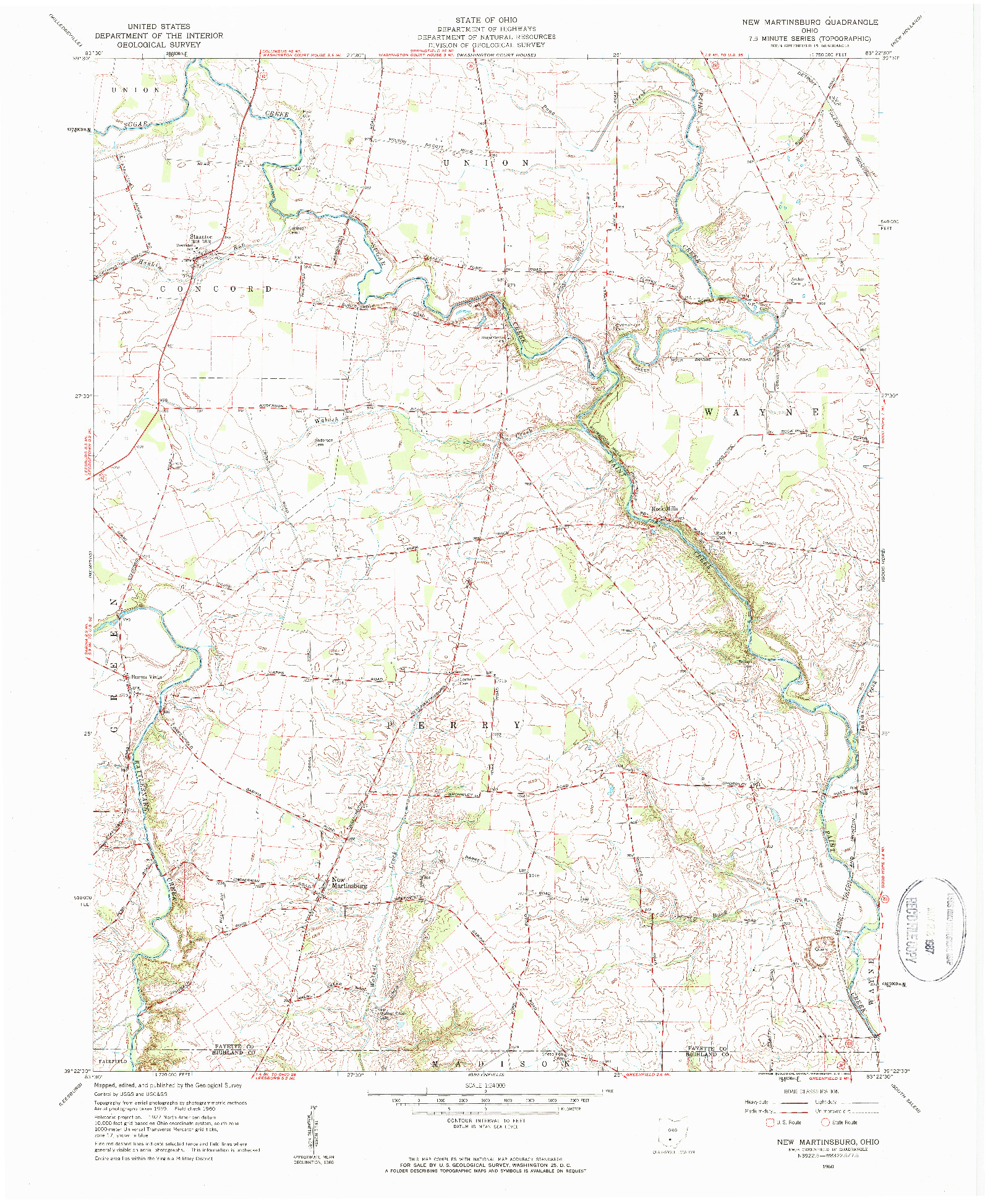 USGS 1:24000-SCALE QUADRANGLE FOR NEW MARTINSBURG, OH 1960