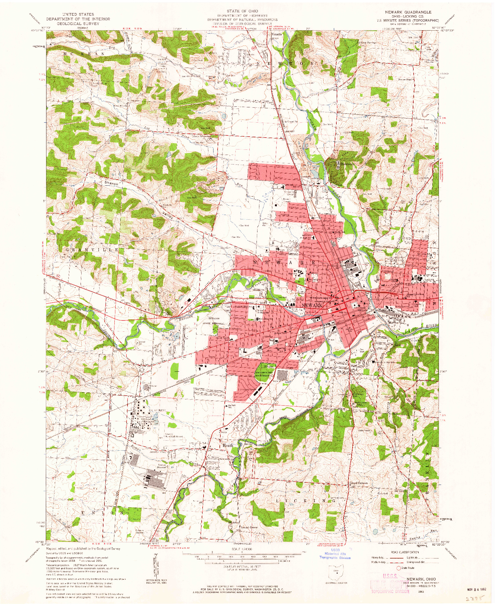 USGS 1:24000-SCALE QUADRANGLE FOR NEWARK, OH 1961