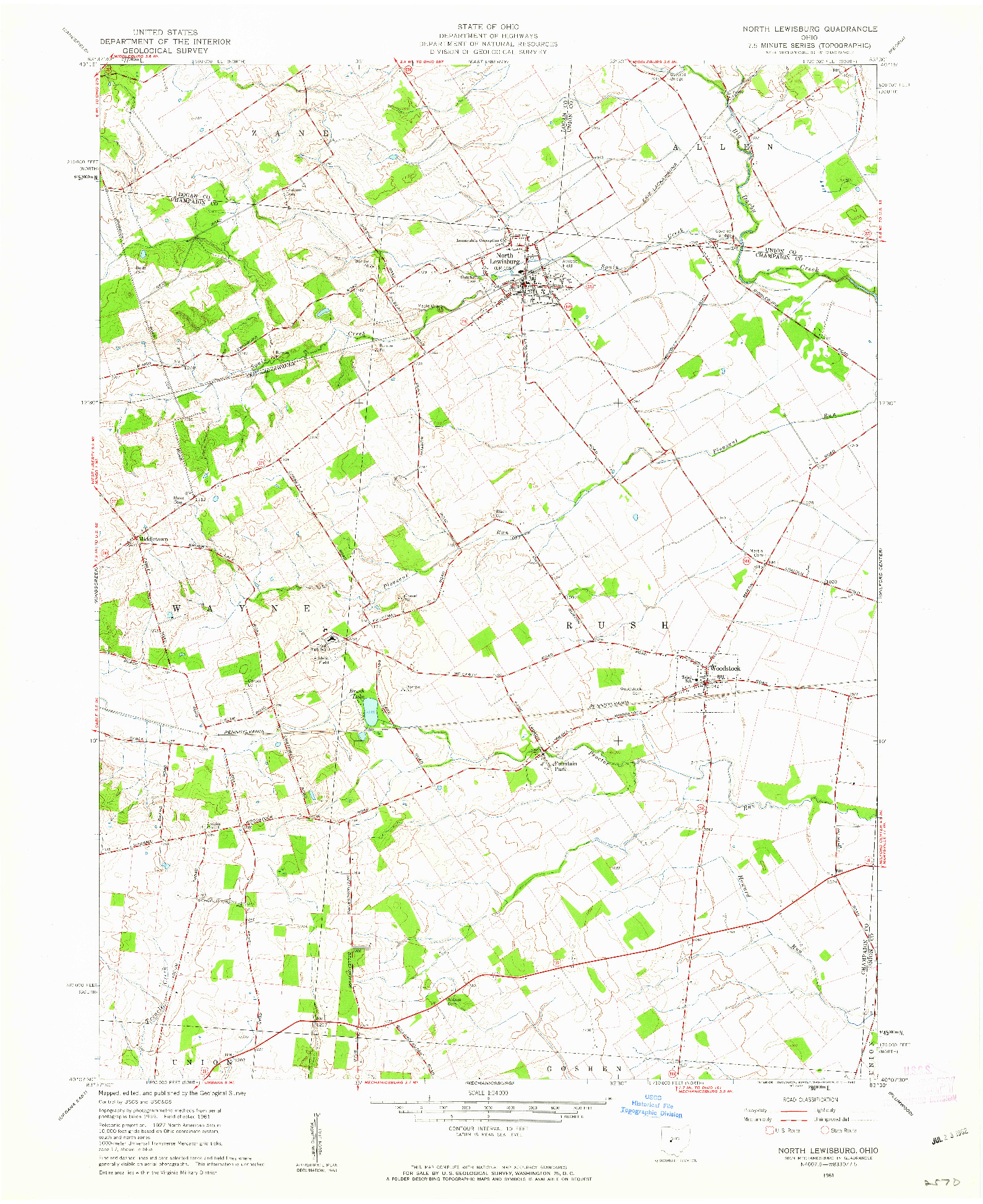 USGS 1:24000-SCALE QUADRANGLE FOR NORTH LEWISBURG, OH 1961