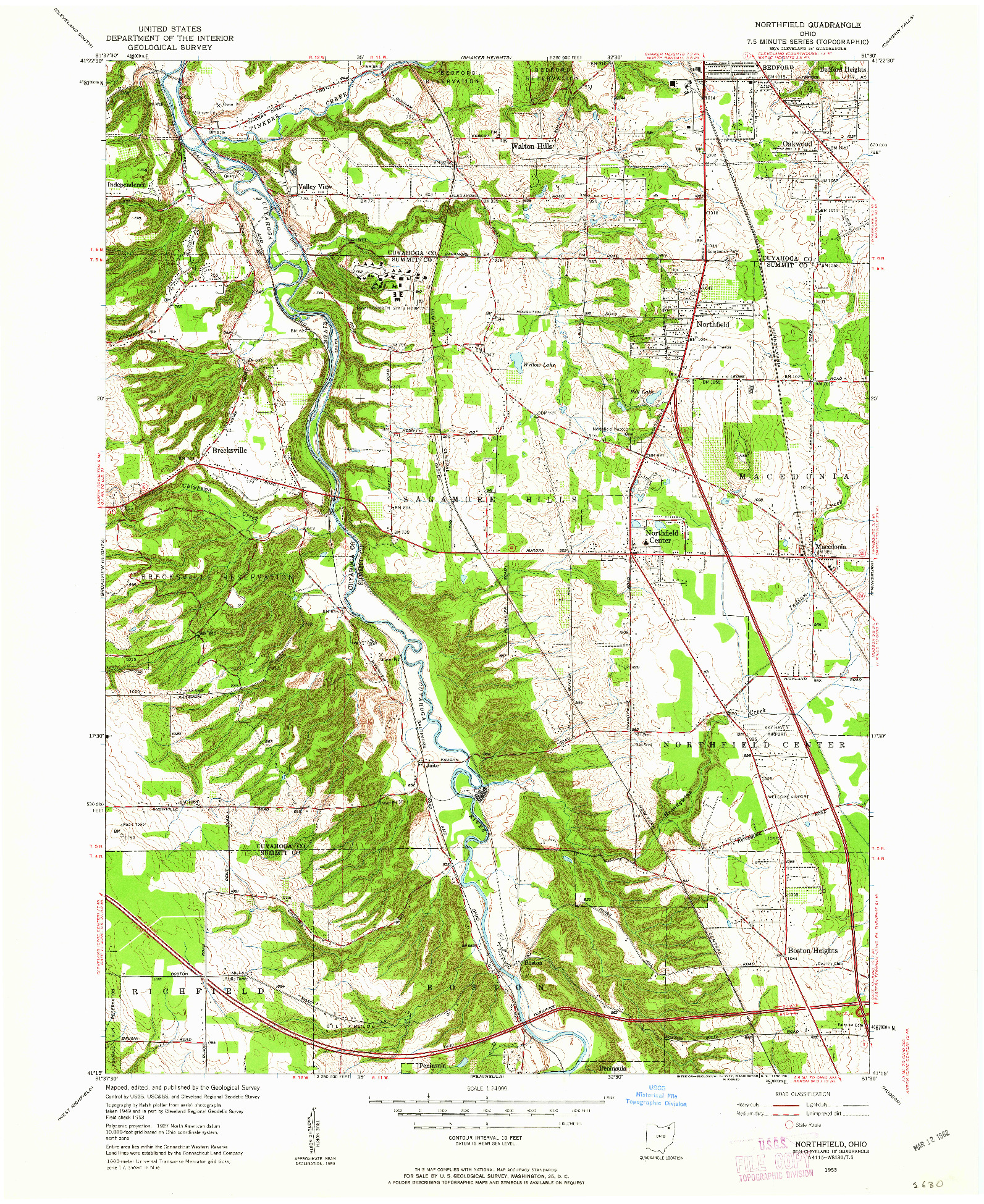 USGS 1:24000-SCALE QUADRANGLE FOR NORTHFIELD, OH 1953