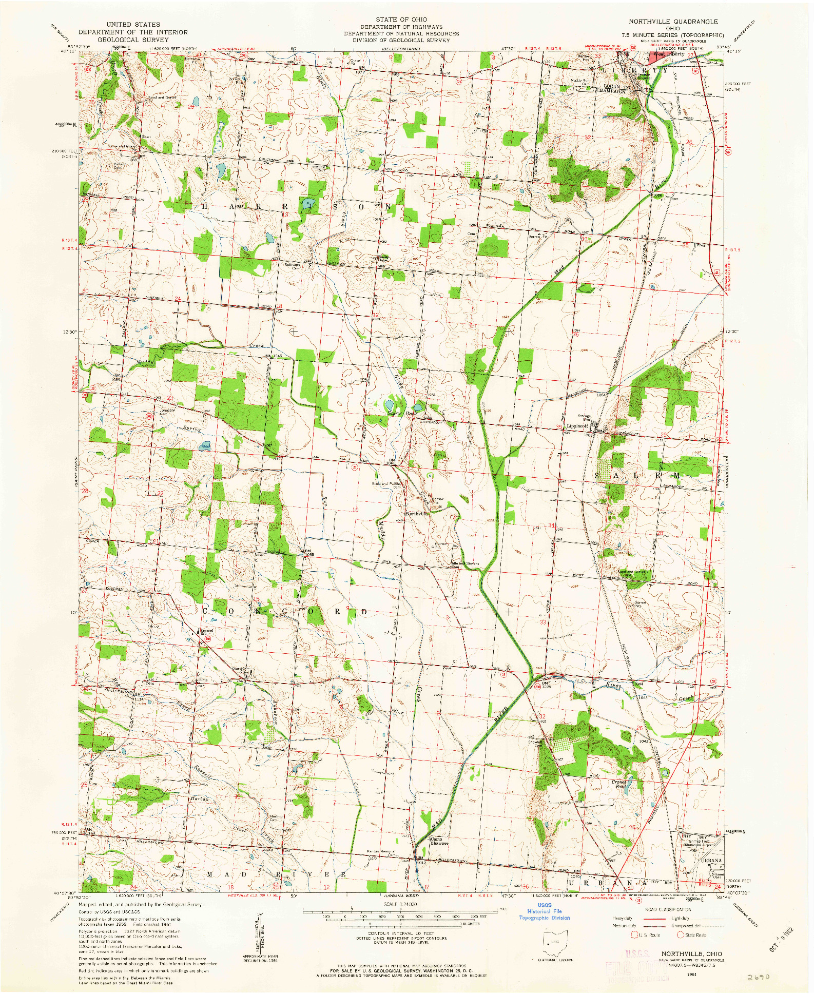 USGS 1:24000-SCALE QUADRANGLE FOR NORTHVILLE, OH 1961