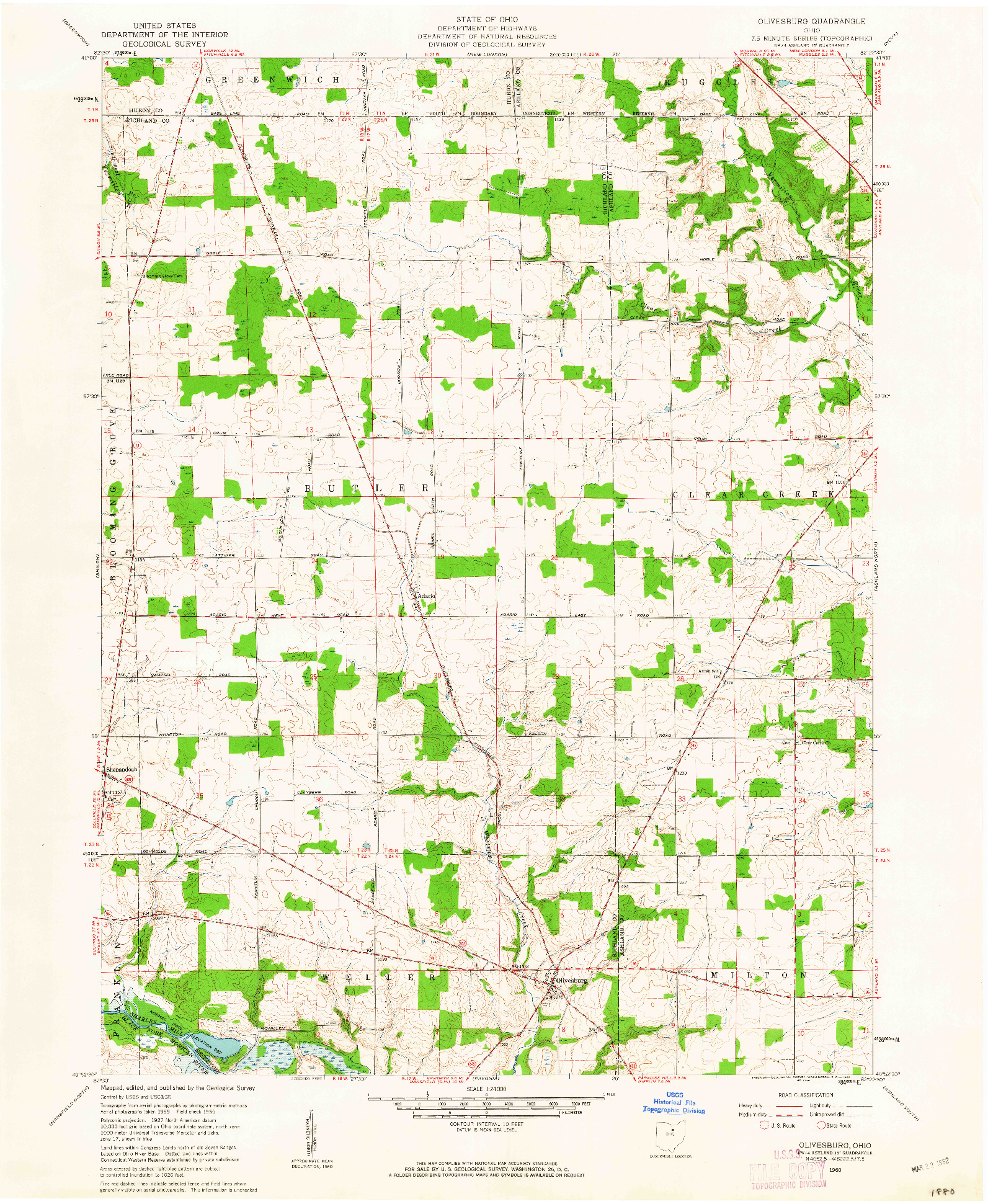 USGS 1:24000-SCALE QUADRANGLE FOR OLIVESBURG, OH 1960