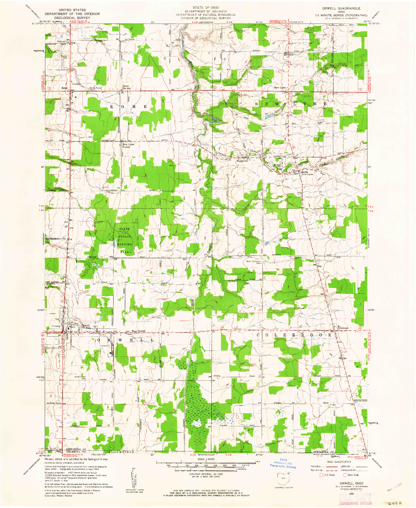 USGS 1:24000-SCALE QUADRANGLE FOR ORWELL, OH 1960