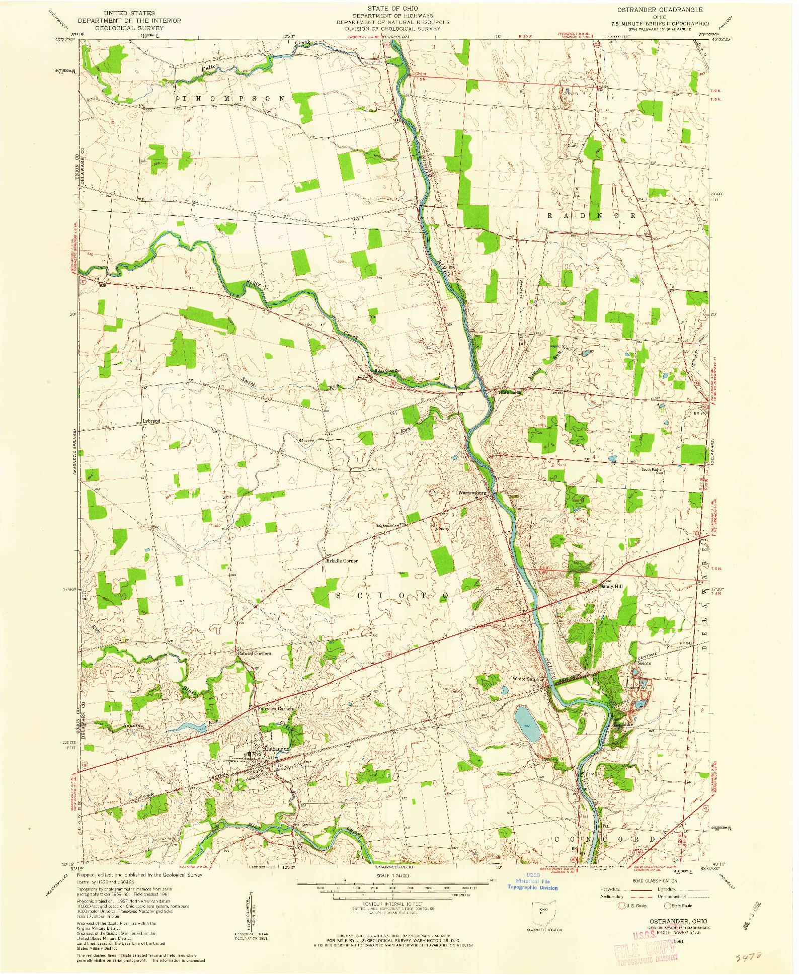 USGS 1:24000-SCALE QUADRANGLE FOR OSTRANDER, OH 1961