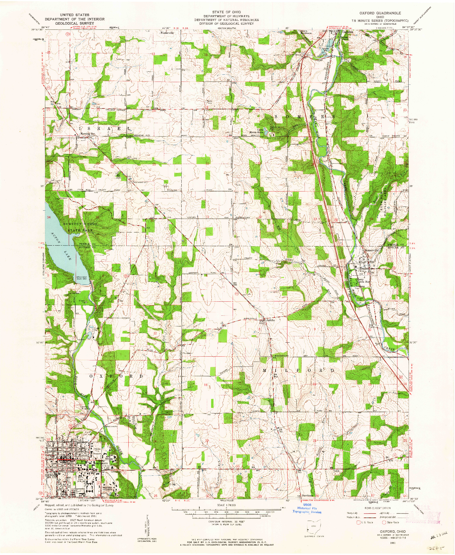 USGS 1:24000-SCALE QUADRANGLE FOR OXFORD, OH 1961