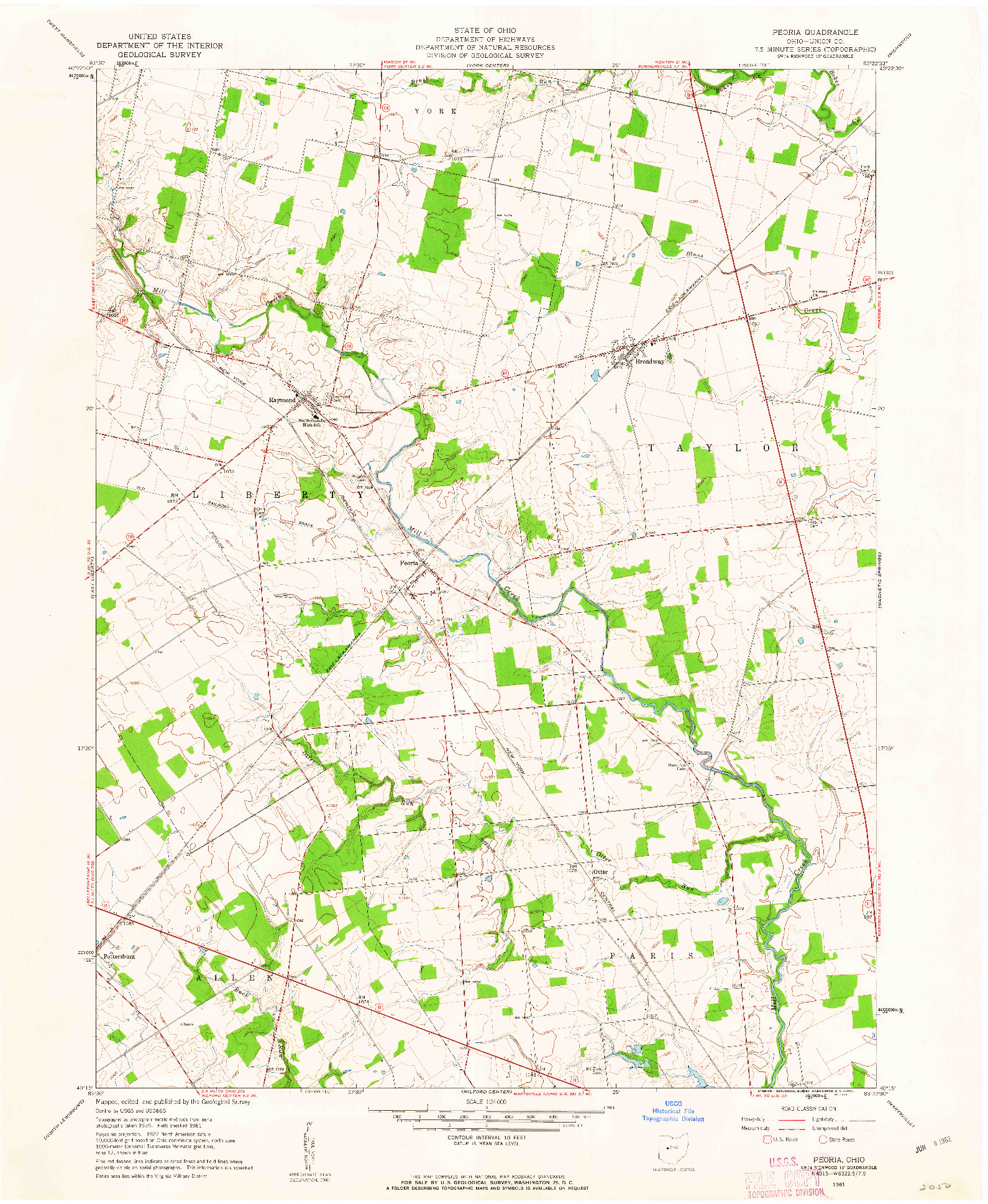 USGS 1:24000-SCALE QUADRANGLE FOR PEORIA, OH 1961