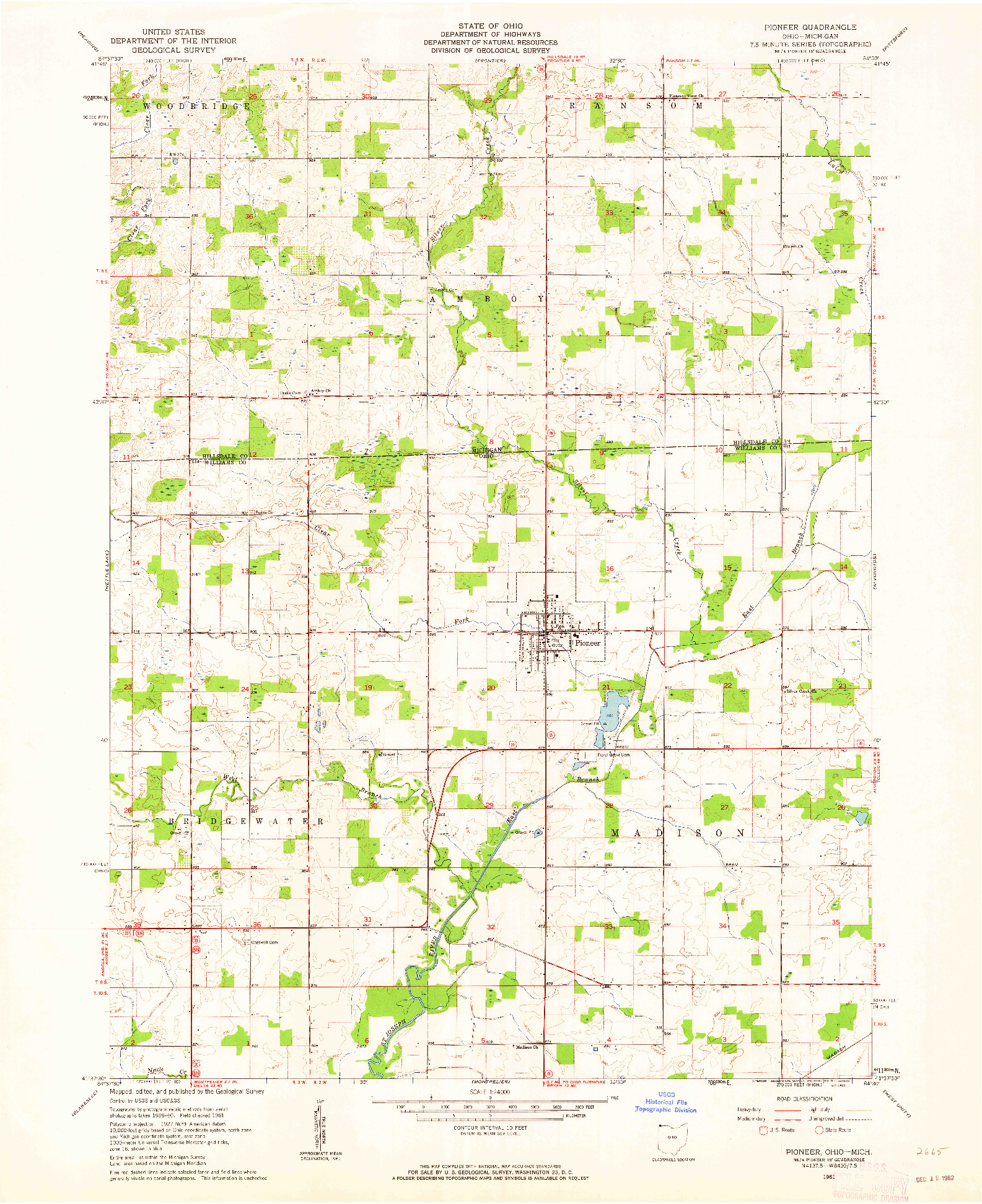 USGS 1:24000-SCALE QUADRANGLE FOR PIONEER, OH 1961