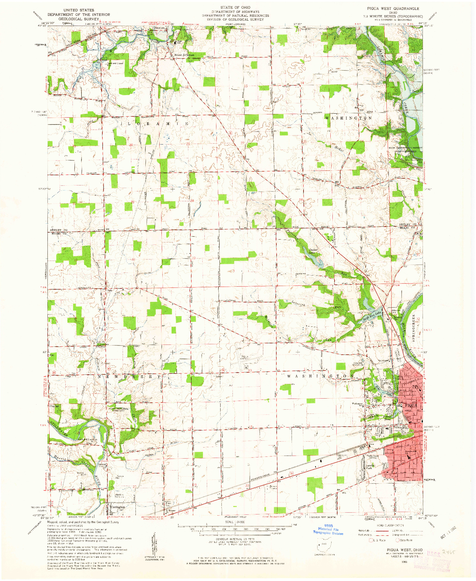 USGS 1:24000-SCALE QUADRANGLE FOR PIQUA WEST, OH 1961