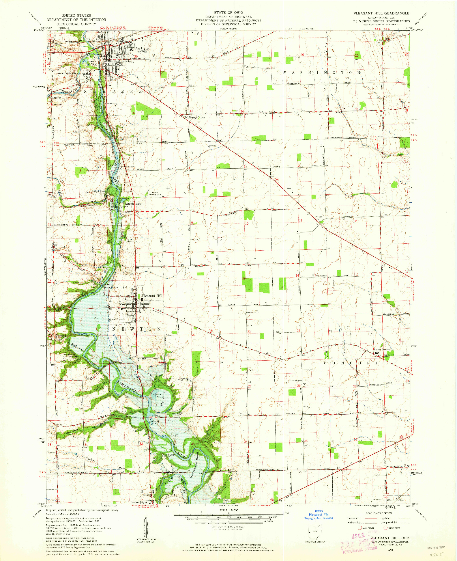 USGS 1:24000-SCALE QUADRANGLE FOR PLEASANT HILL, OH 1961