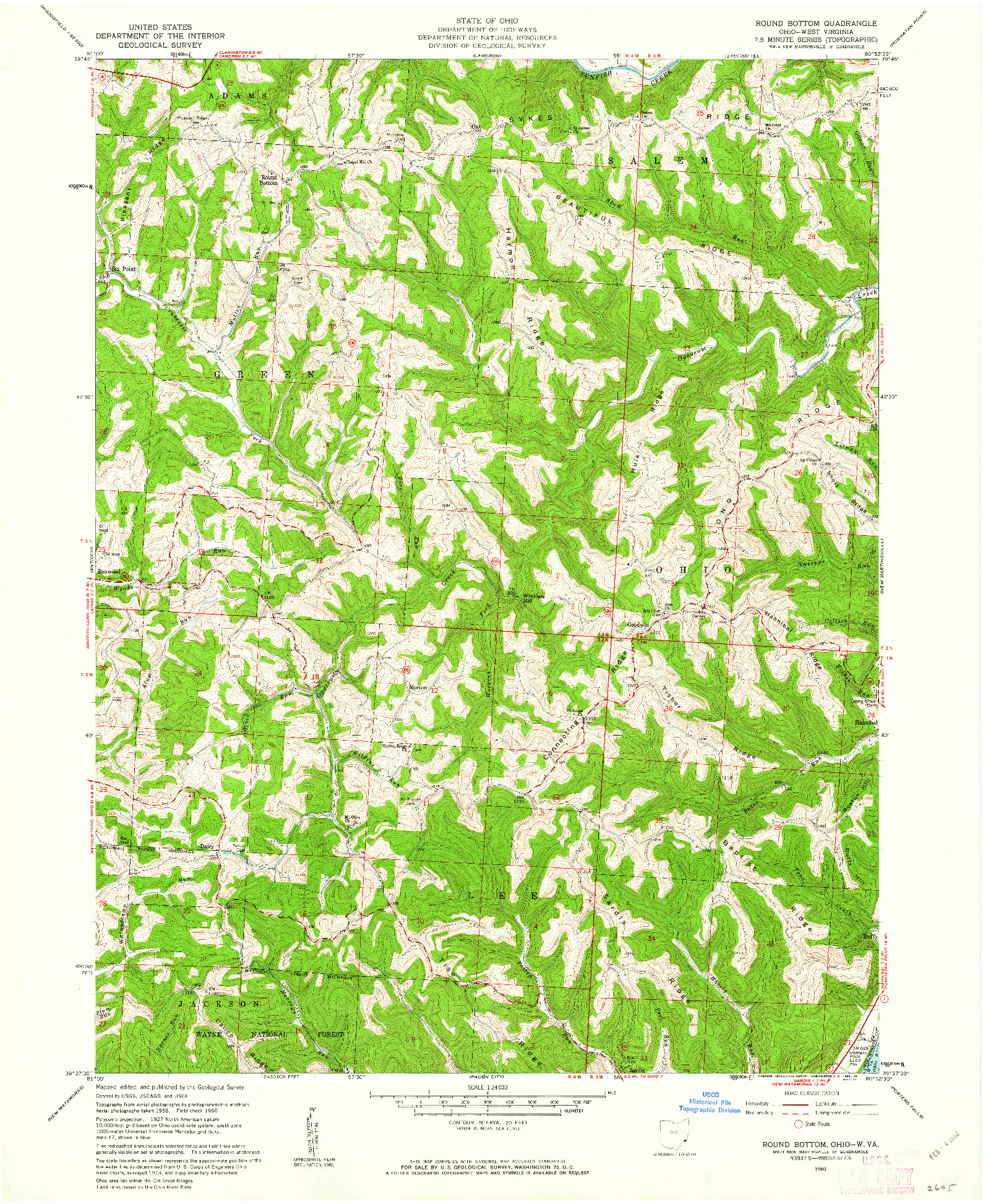 USGS 1:24000-SCALE QUADRANGLE FOR ROUND BOTTOM, OH 1960