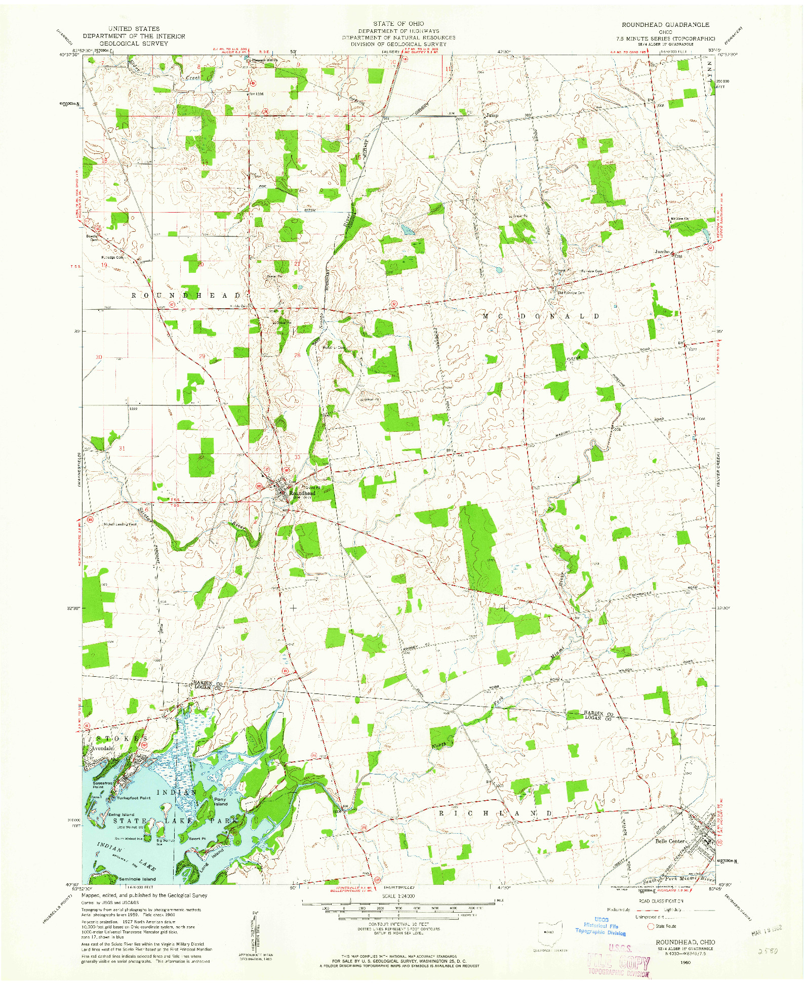 USGS 1:24000-SCALE QUADRANGLE FOR ROUNDHEAD, OH 1960