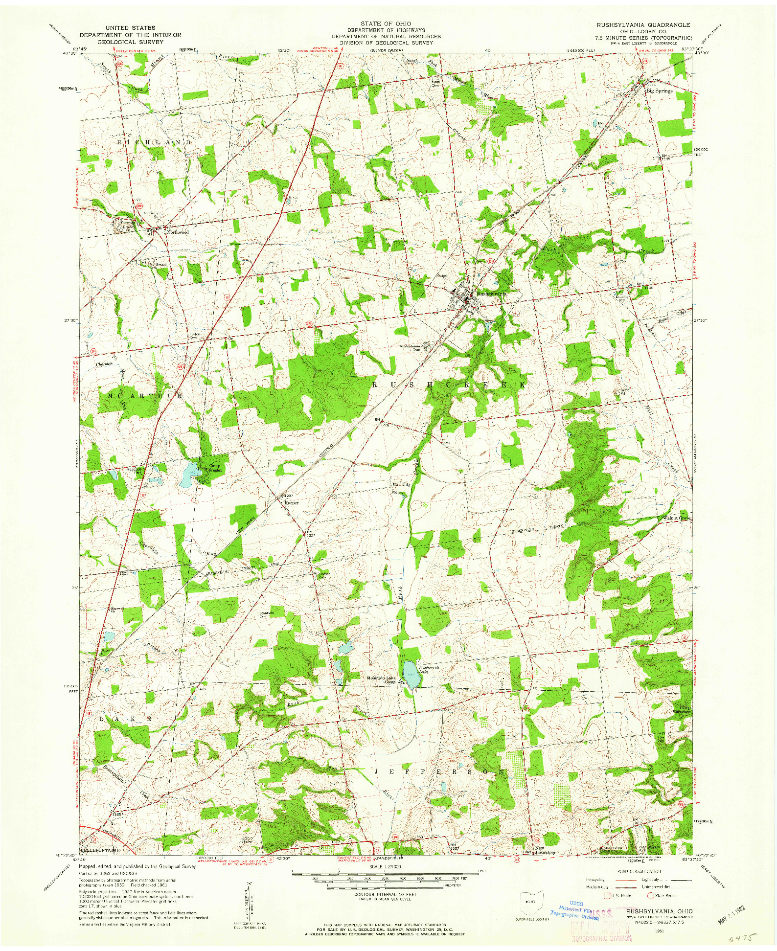 USGS 1:24000-SCALE QUADRANGLE FOR RUSHSYLVANIA, OH 1961