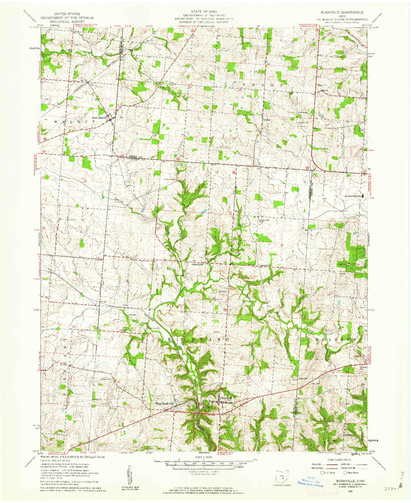 USGS 1:24000-SCALE QUADRANGLE FOR RUSHVILLE, OH 1961